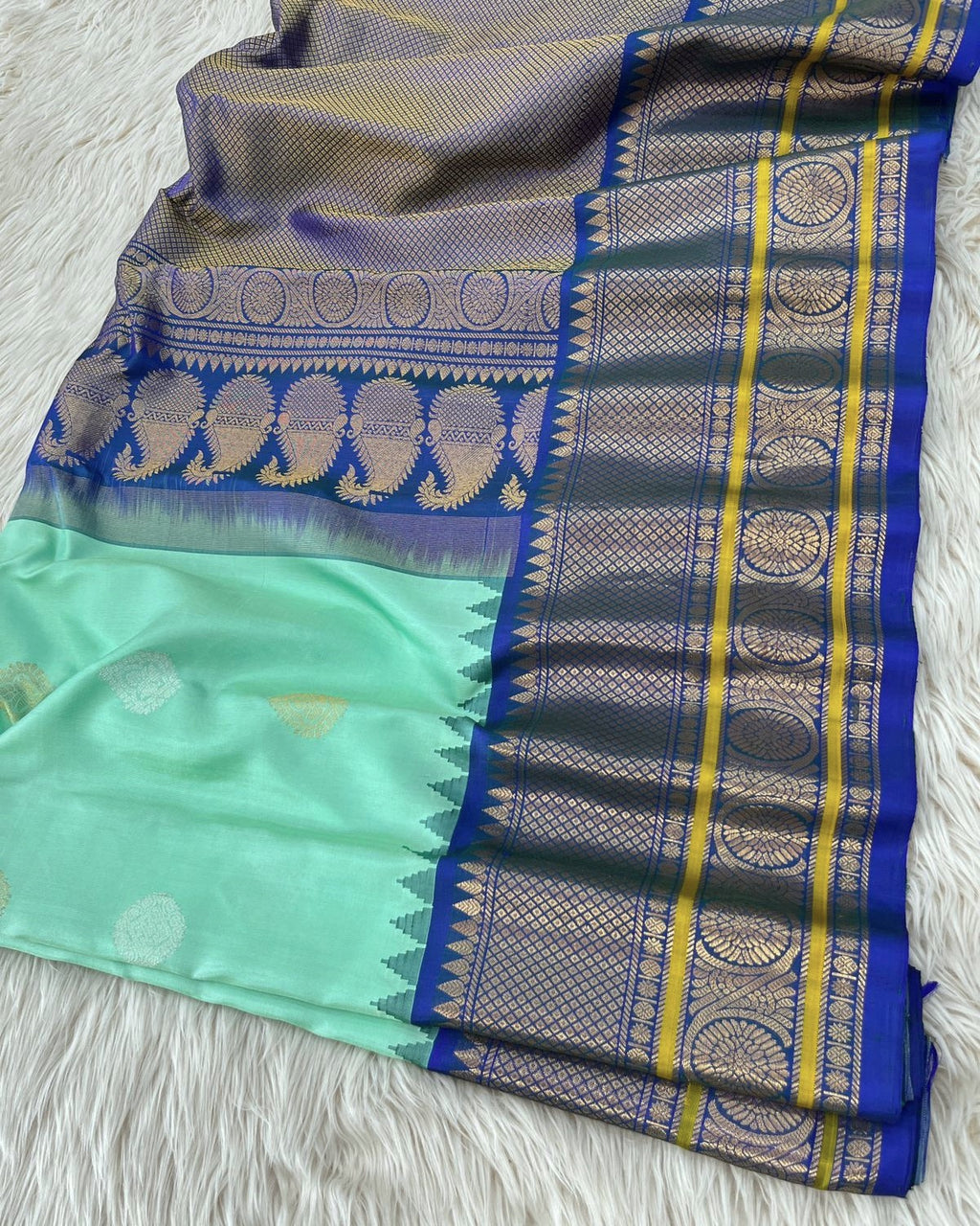 Aqua Green 13 Handloom Gadwal Pattu Saree
