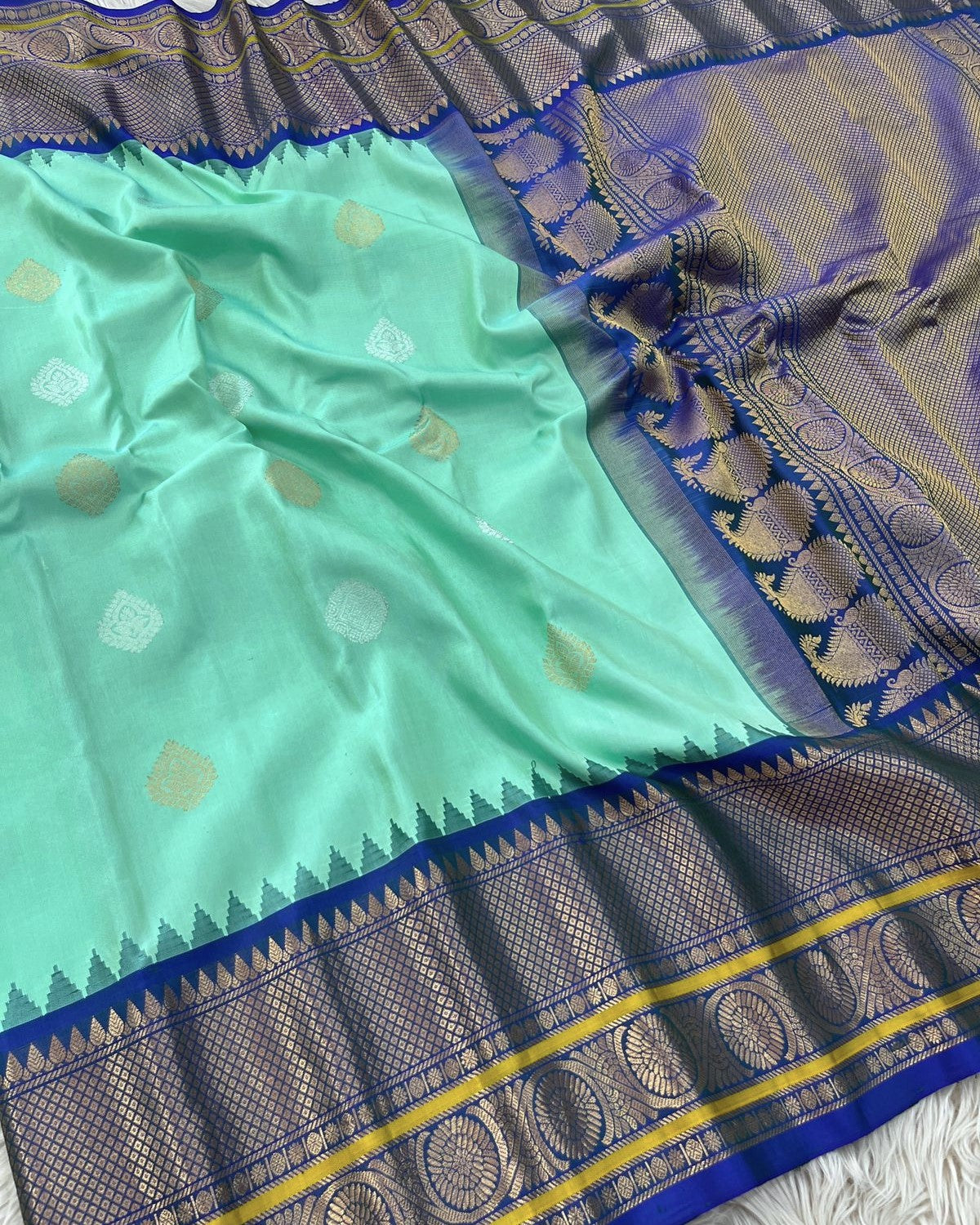 Aqua Green 13 Handloom Gadwal Pattu Saree