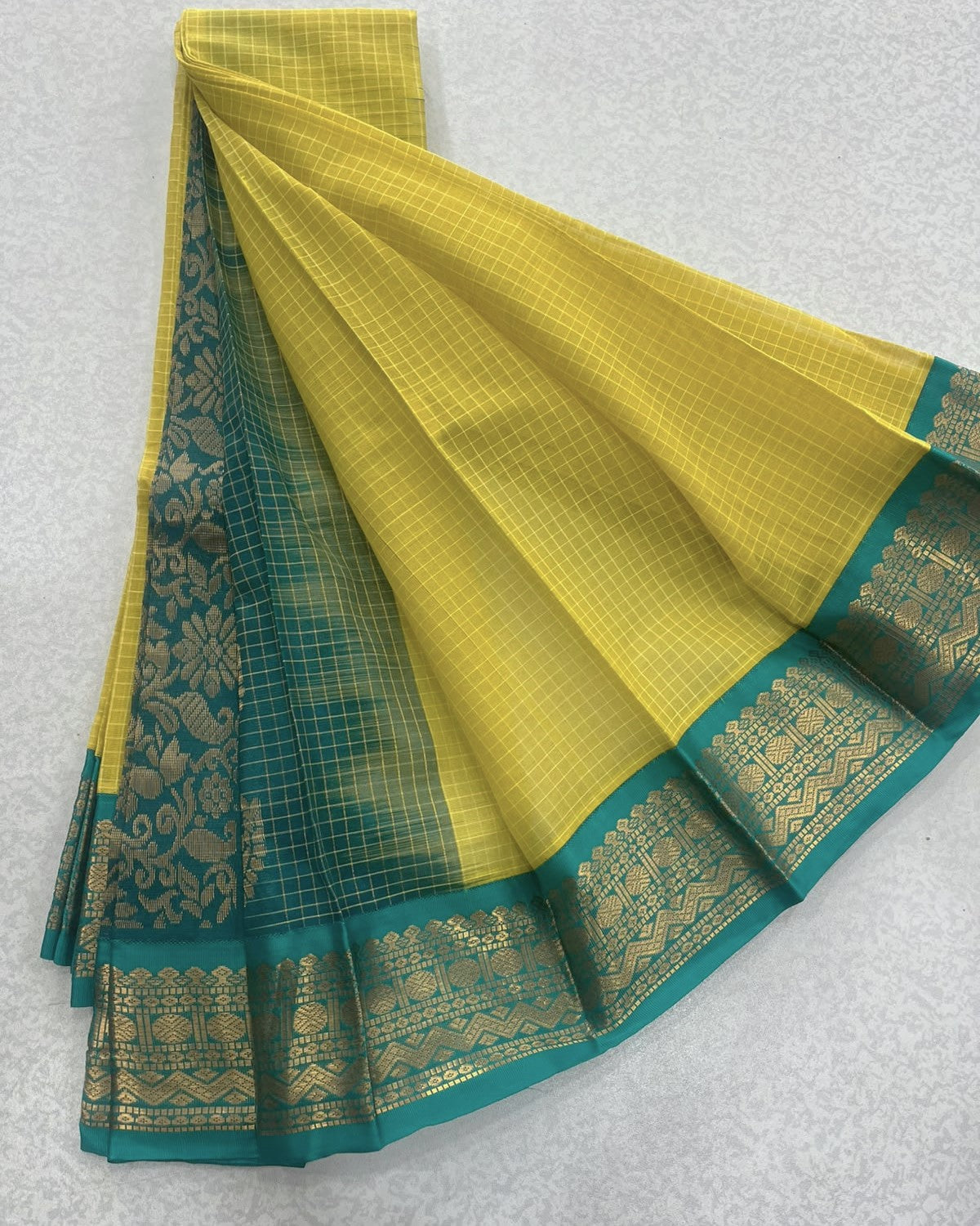 Lime Yellow Pure Gadwal Cotton Saree