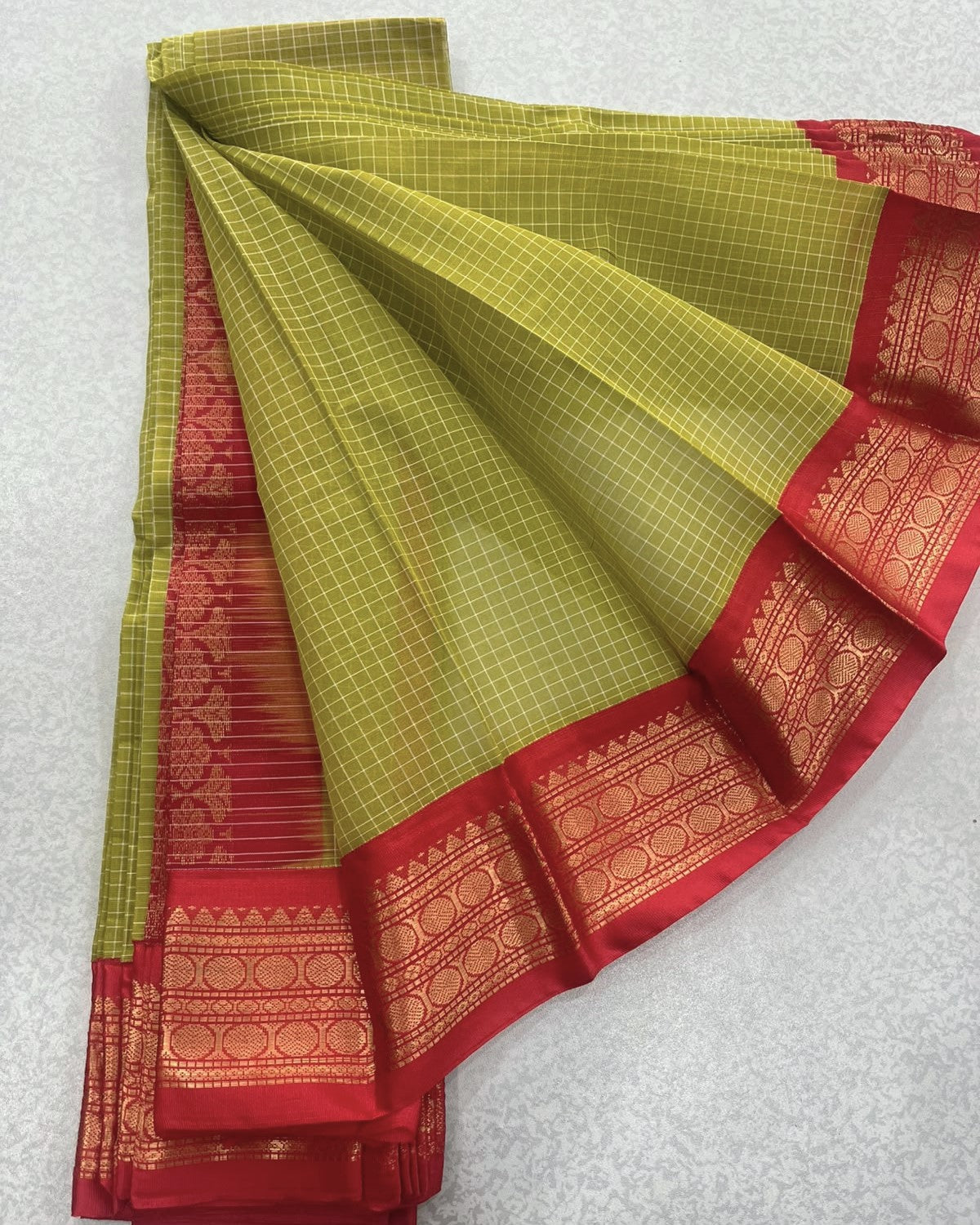 Pistachio Green Pure Gadwal Cotton Saree