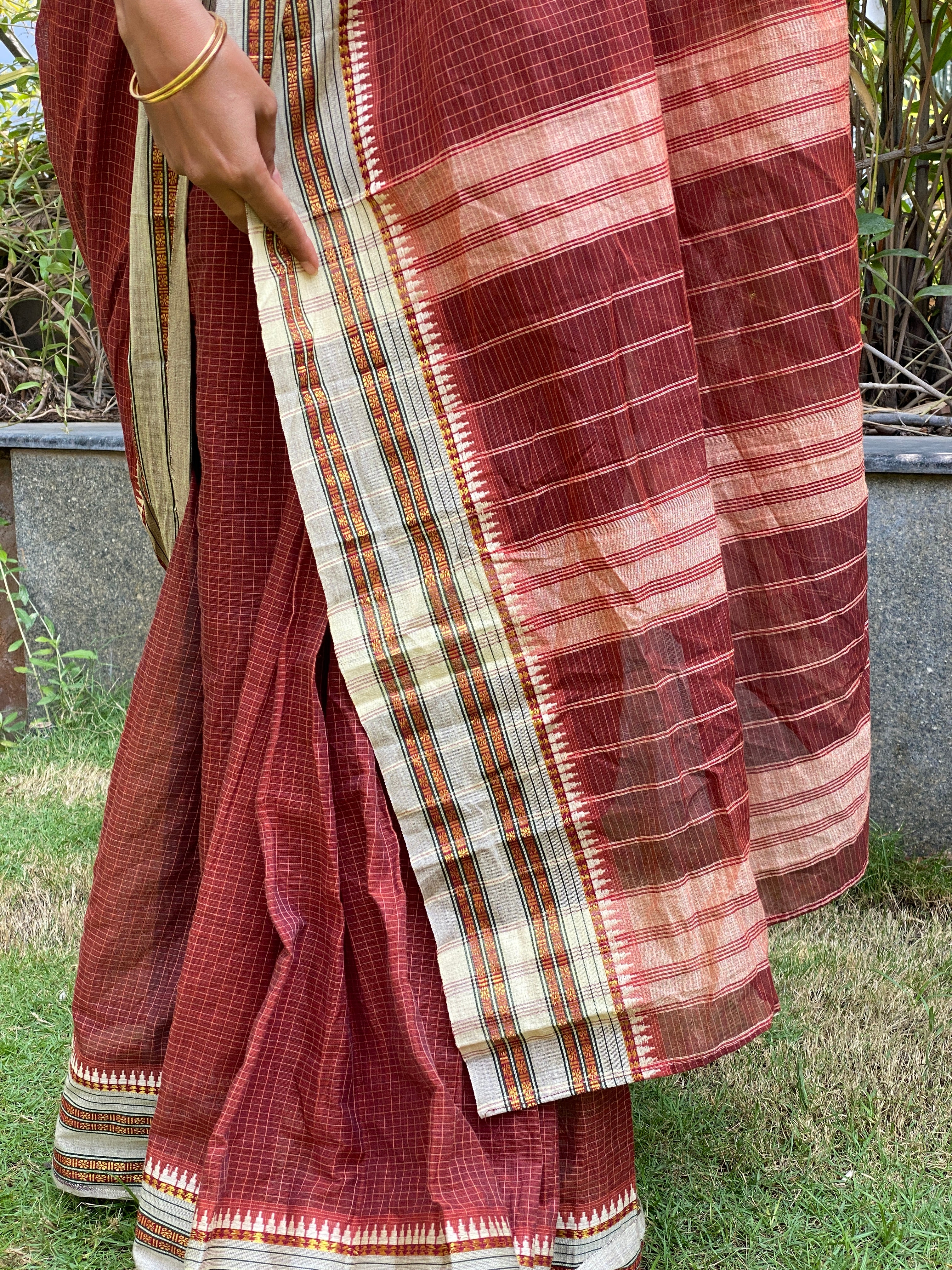 Narayanpet Cotton Saree - Rustic Brown Checks