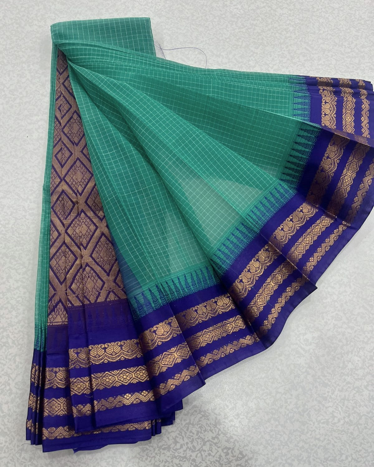 Aqua Green Pure Gadwal Cotton Saree