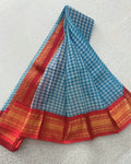 Sky Blue Checked Pure Gadwal Cotton Saree