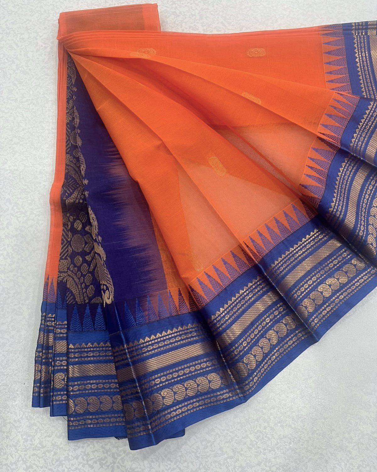Tangerine Orange Pure Gadwal Cotton Saree