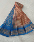 Peach Beige Checked Pure Gadwal Cotton Saree