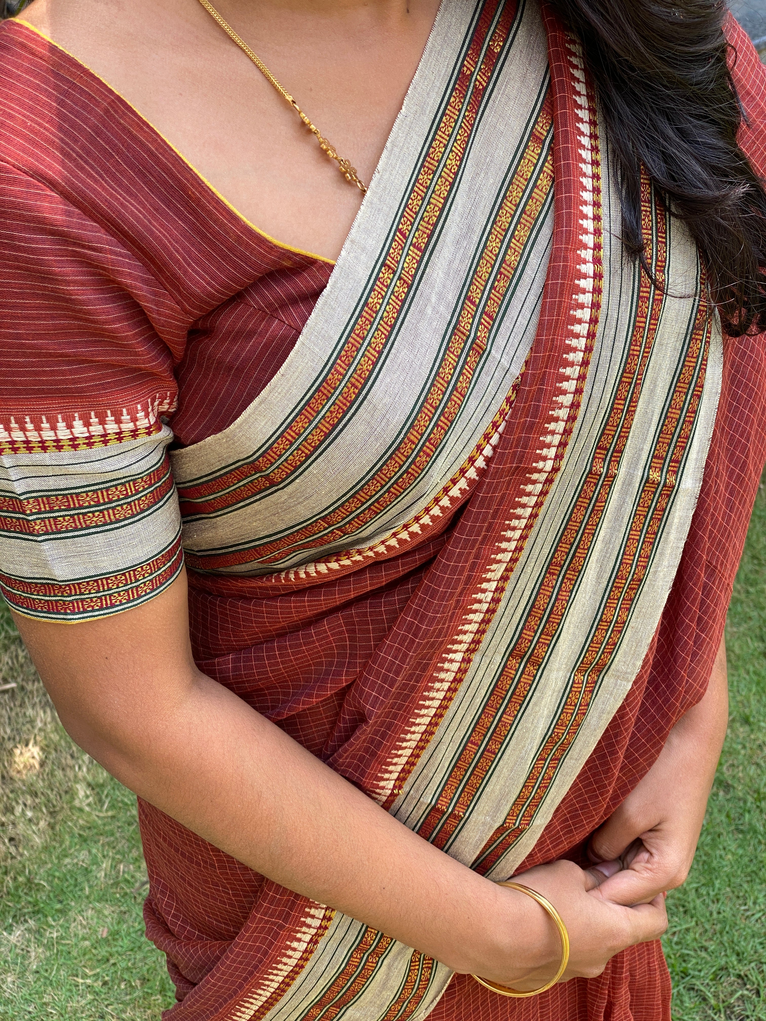 Narayanpet Cotton Saree - Rustic Brown Checks
