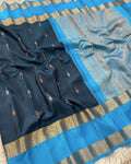 Navy Blue 9 Handloom Gadwal Pattu Saree