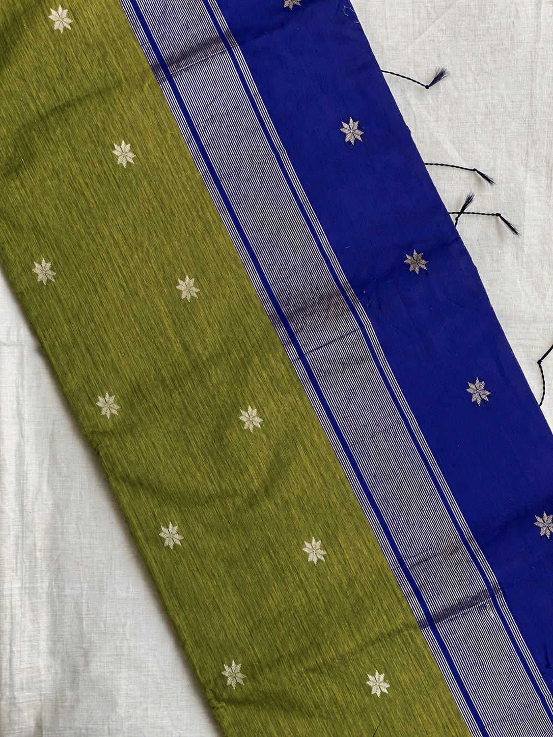 Green and blue handloom maheshwari cotton saree