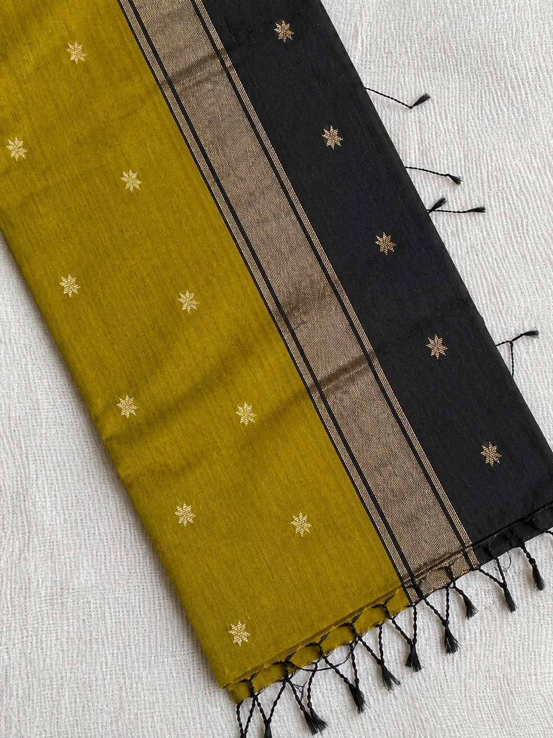 Yellow and black handloom maheshwari cotton saree