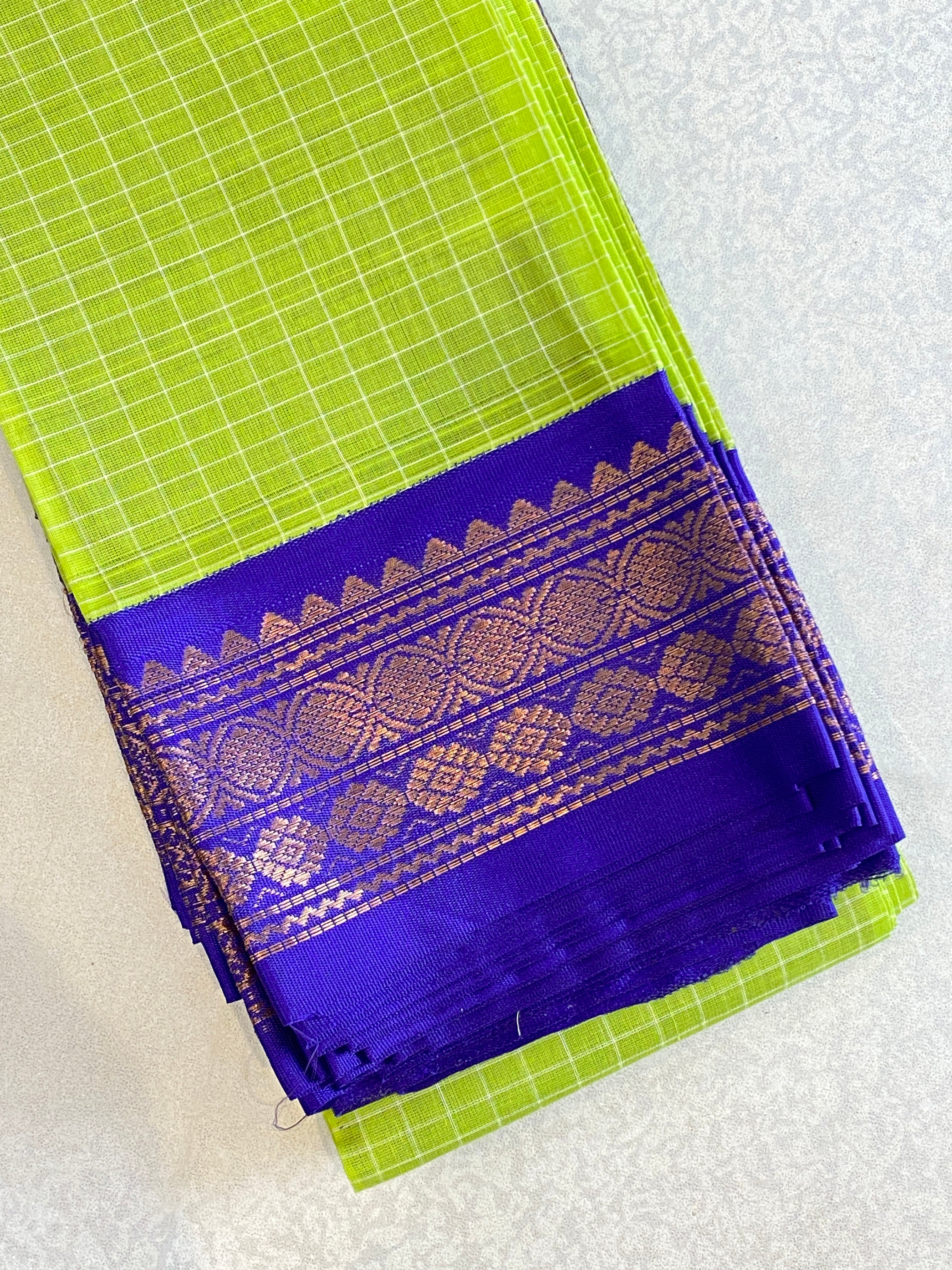 Lime Royale Pure Gadwal Cotton Saree