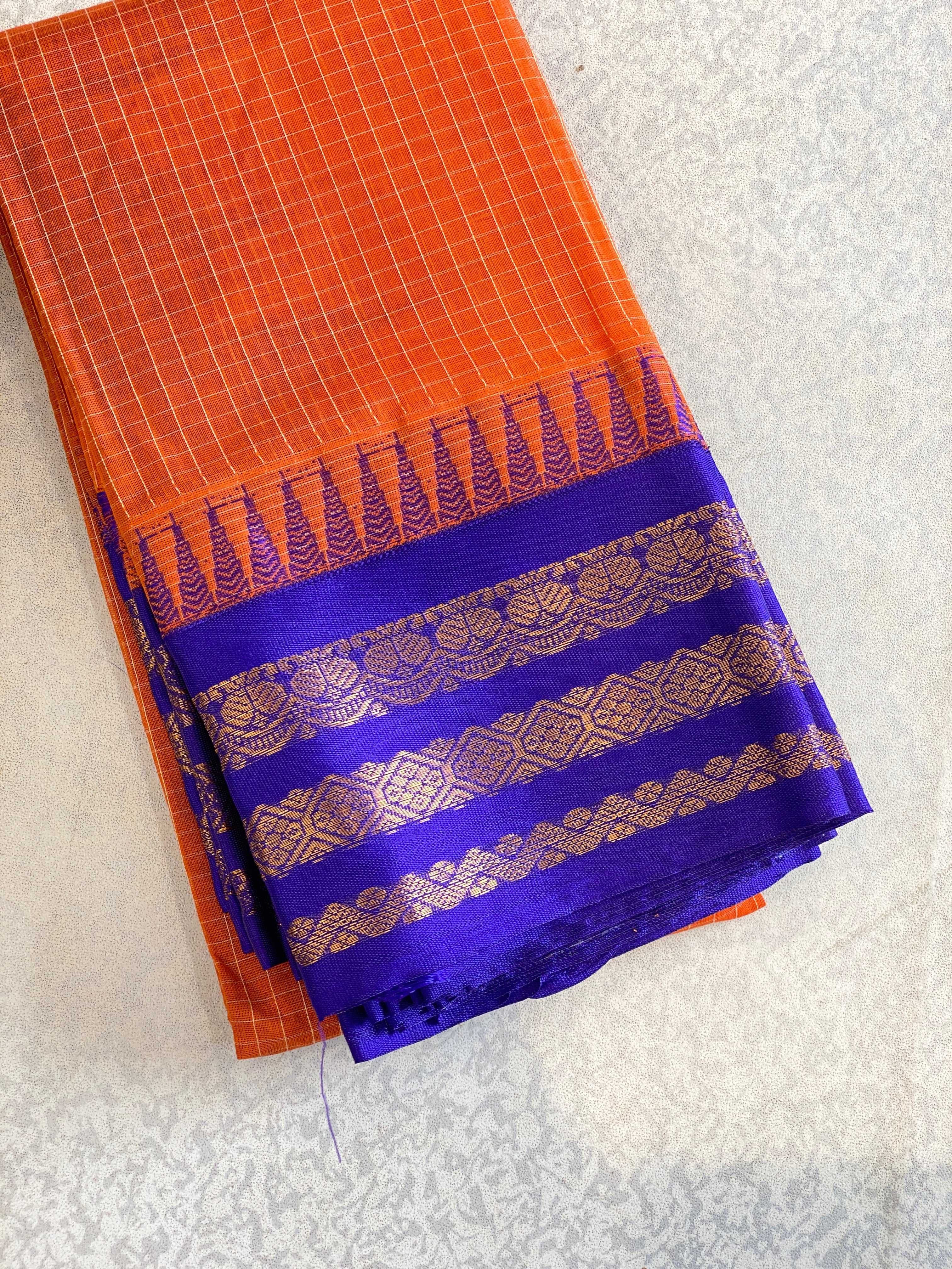 Sunset Orange Pure Gadwal Cotton Saree