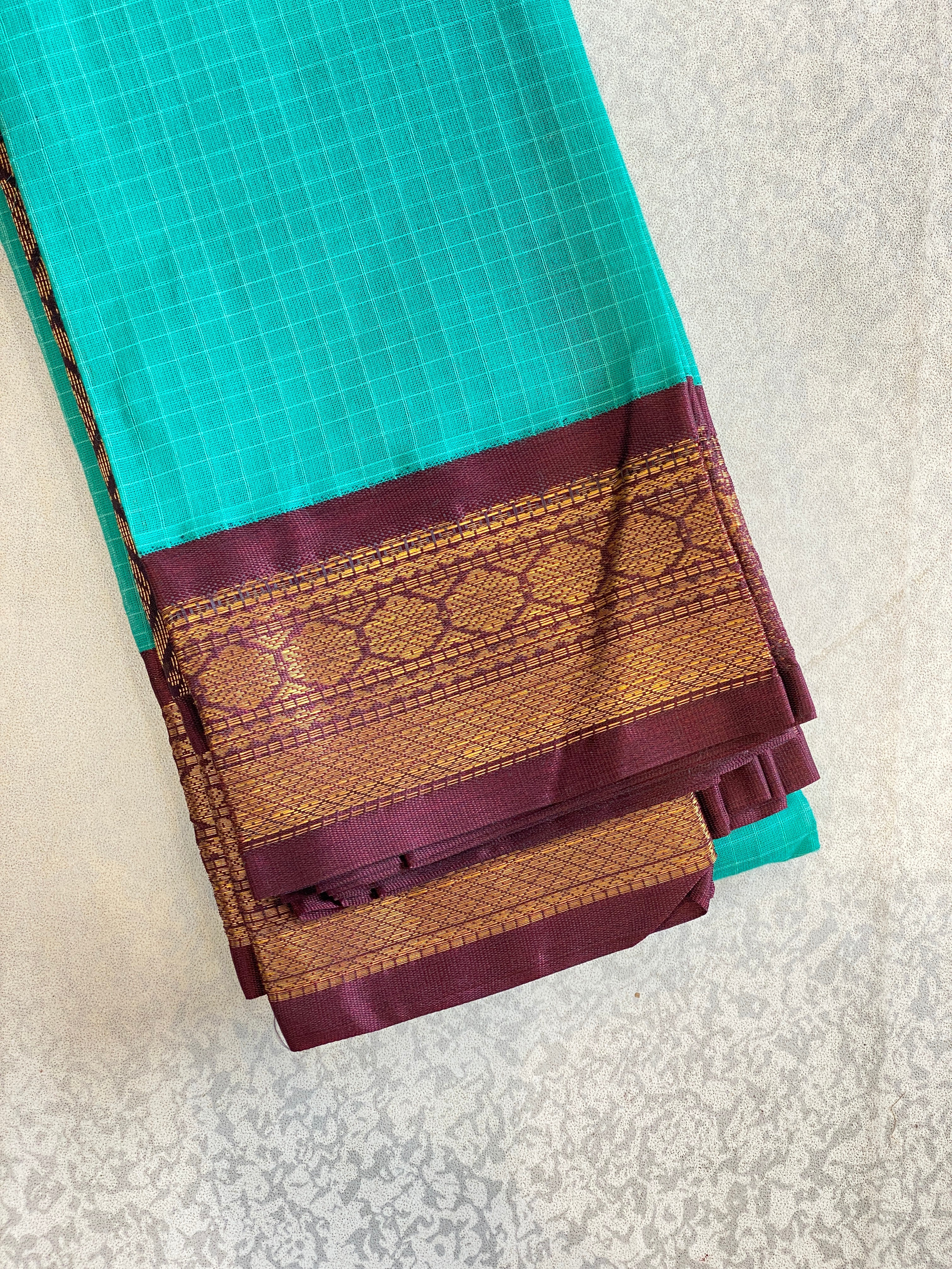 Aqua Maroon Pure Gadwal Cotton Saree