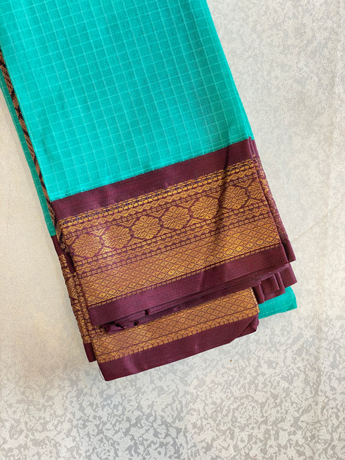 Aqua Maroon Pure Gadwal Cotton Saree