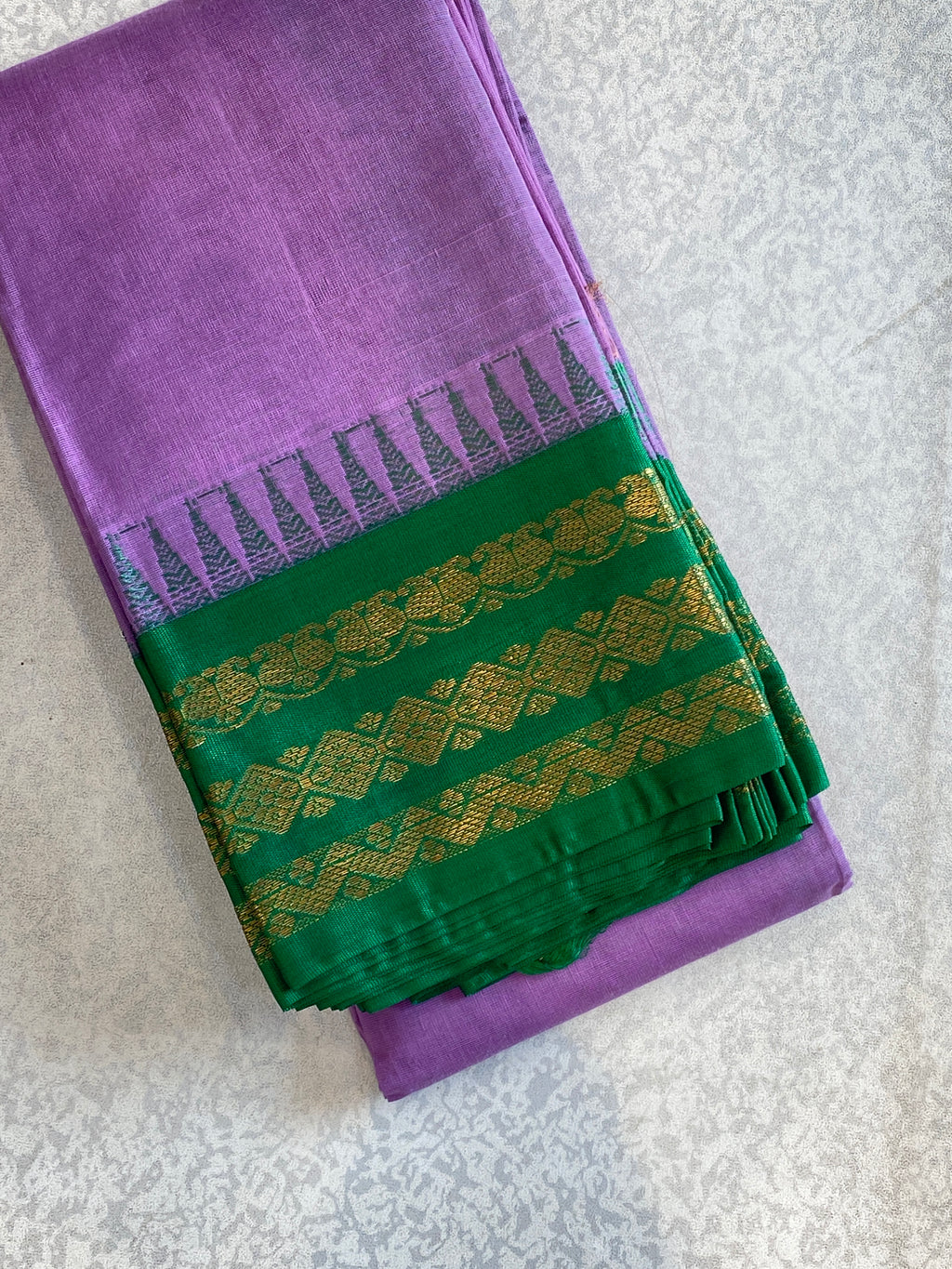 Lavender Emerald Pure Gadwal Cotton Saree