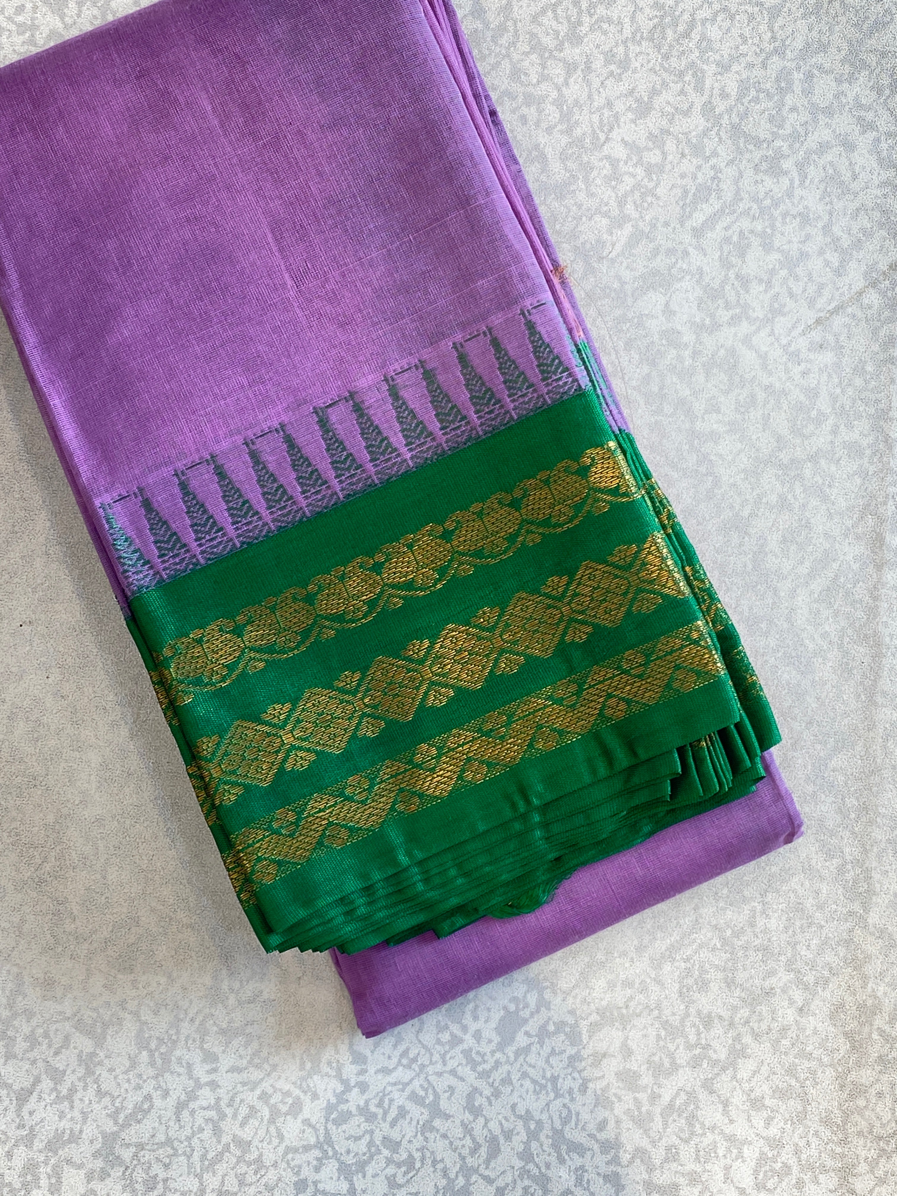Lavender Emerald Pure Gadwal Cotton Saree