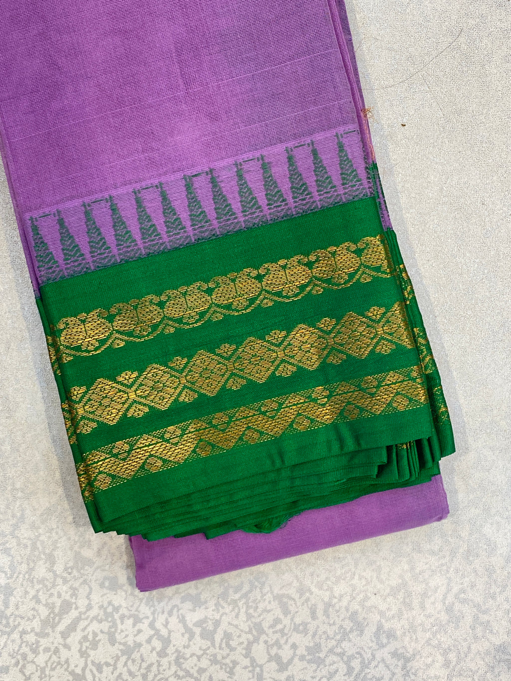 Lavender Emerald Pure Gadwal Cotton Saree