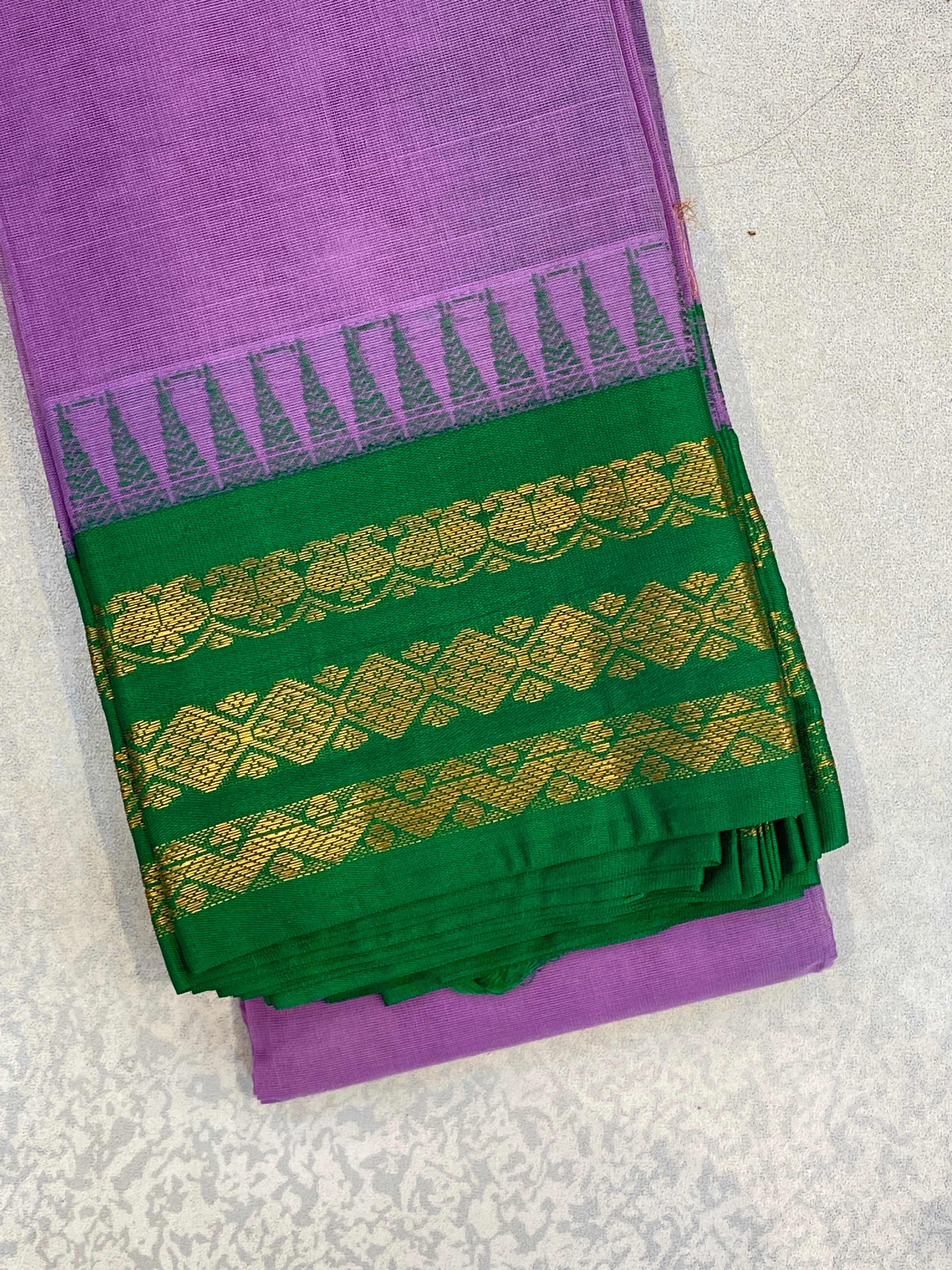 Lavender Emerald Pure Gadwal Cotton Saree