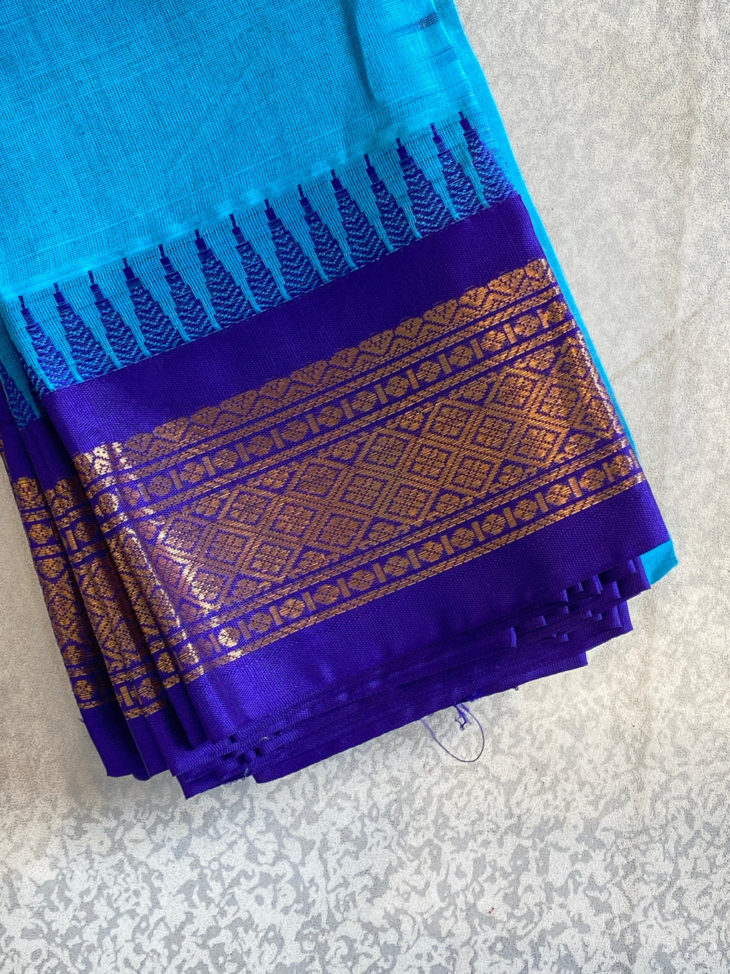 Turquoise Royale Pure Gadwal Cotton Saree
