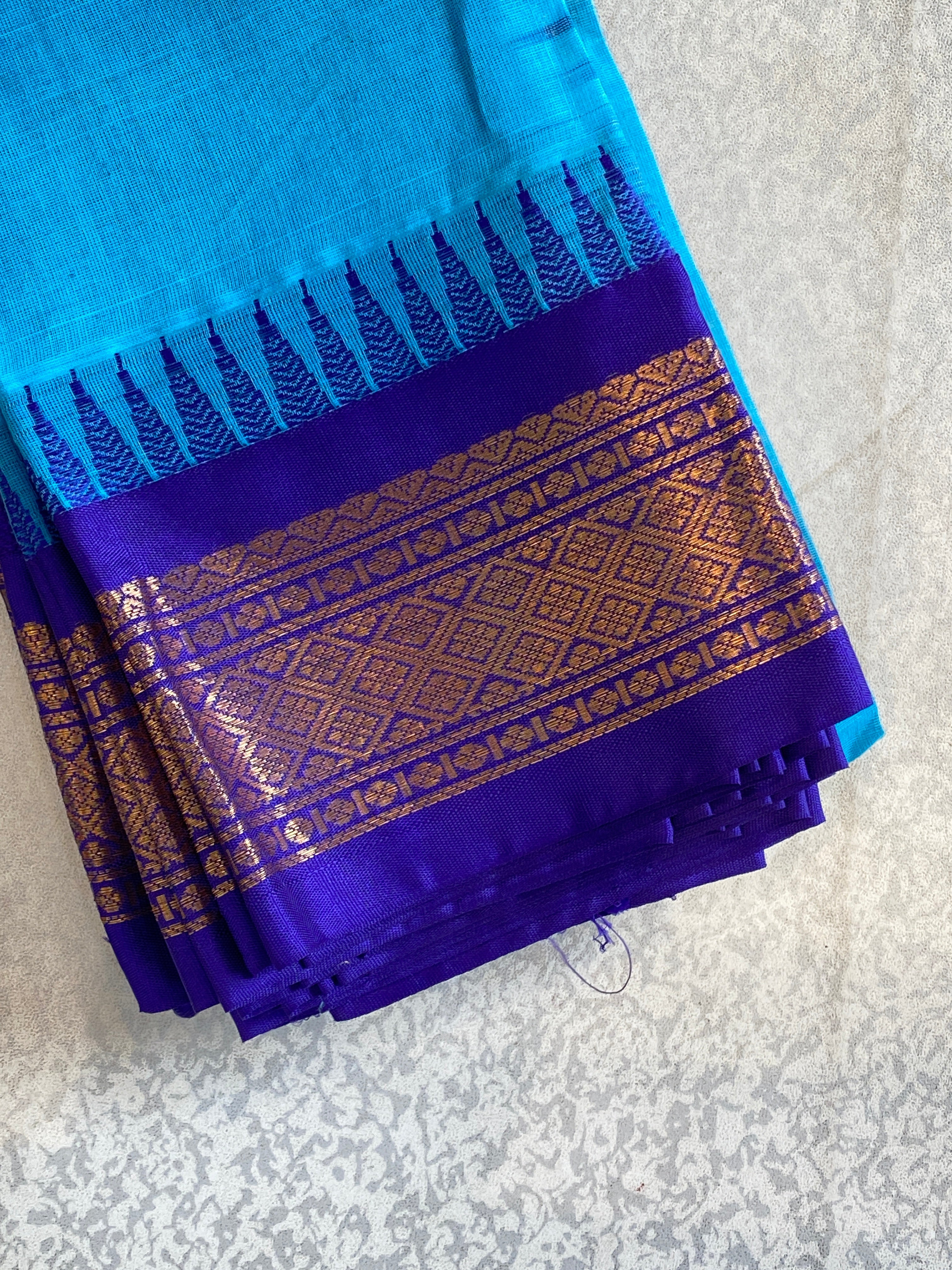 Turquoise Royale Pure Gadwal Cotton Saree