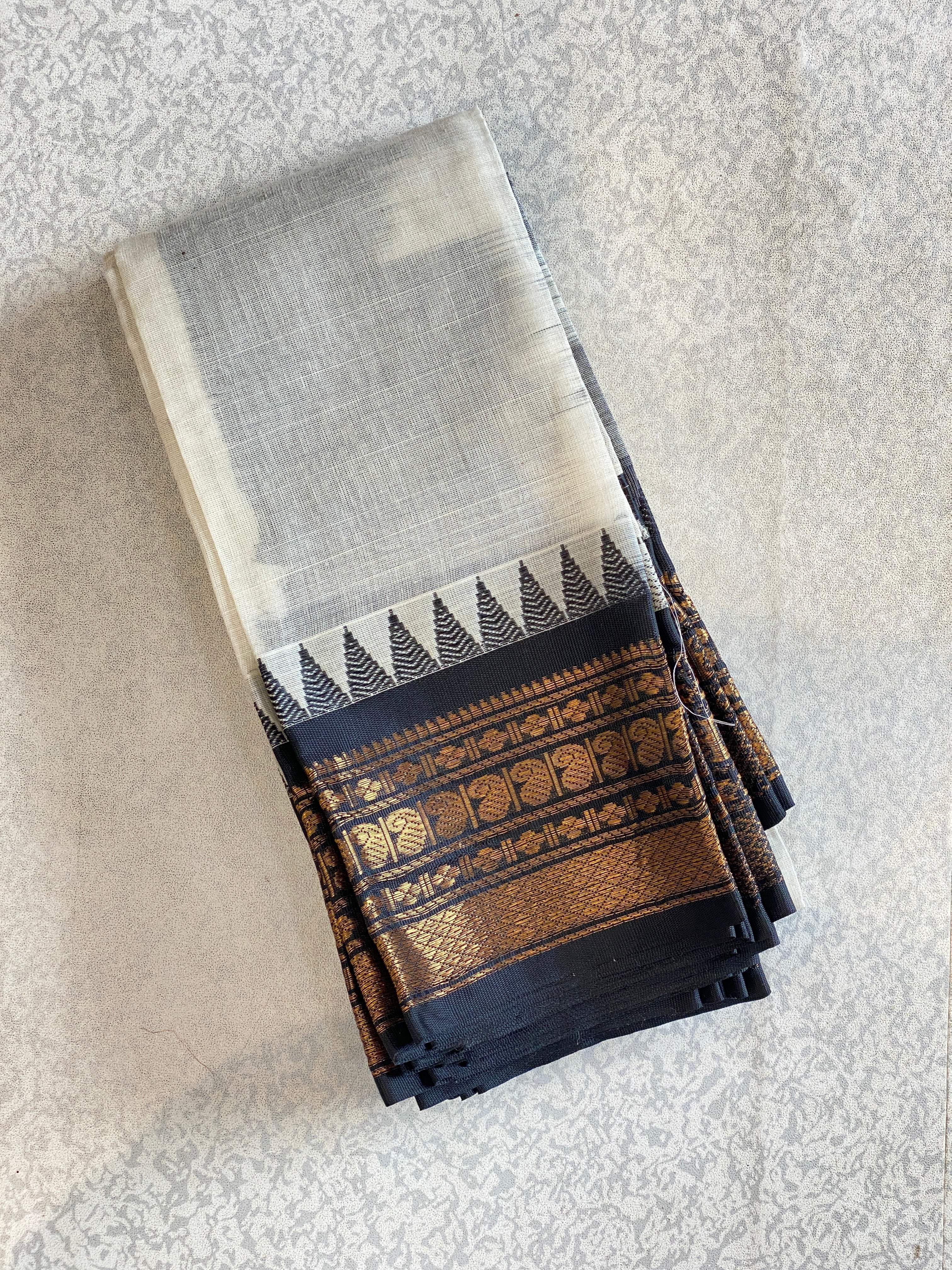 Ivory Temple Gadwal Cotton Saree