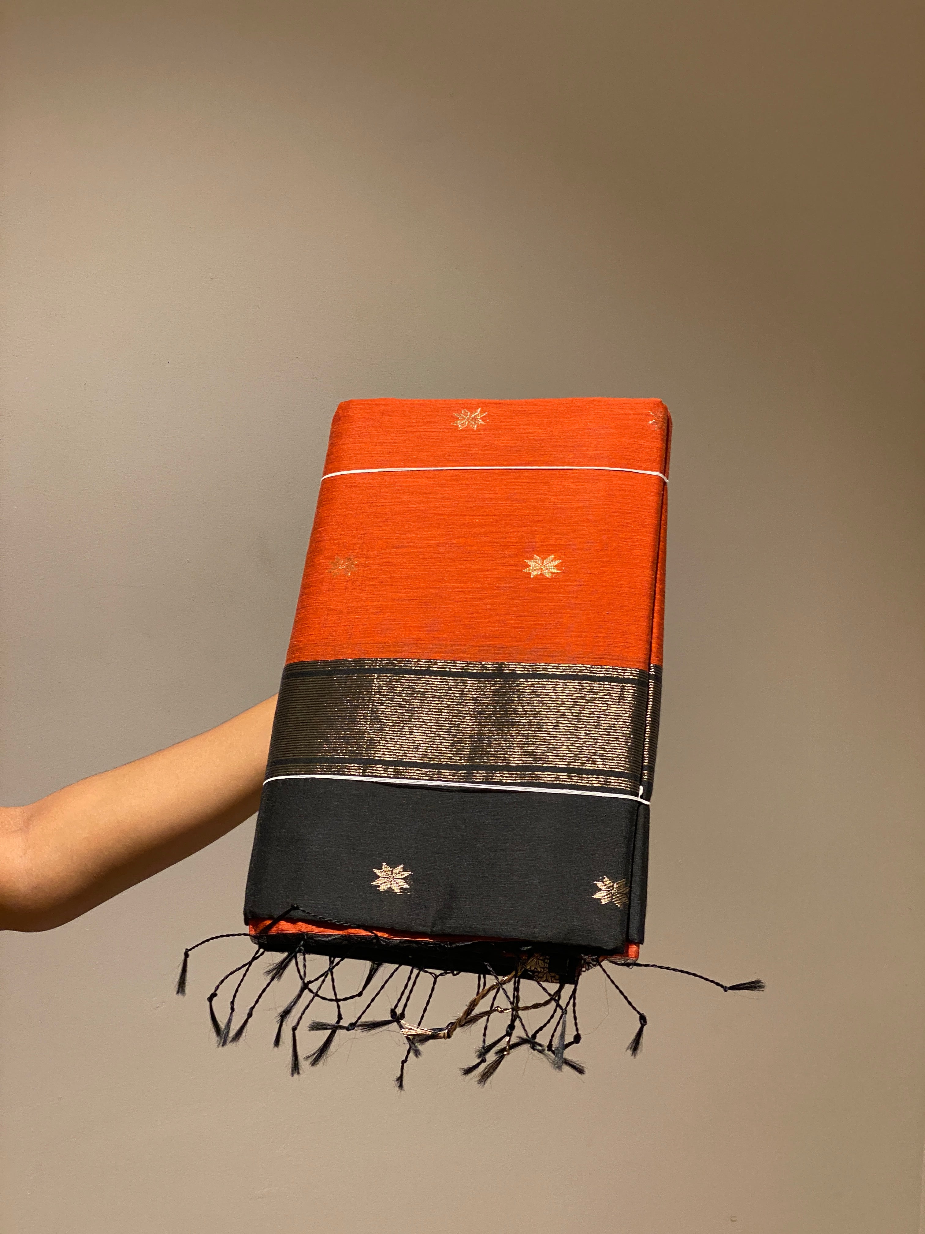 Maheshwari Cotton - Orange Black