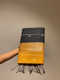 Black handloom maheshwari cotton saree with yellow border