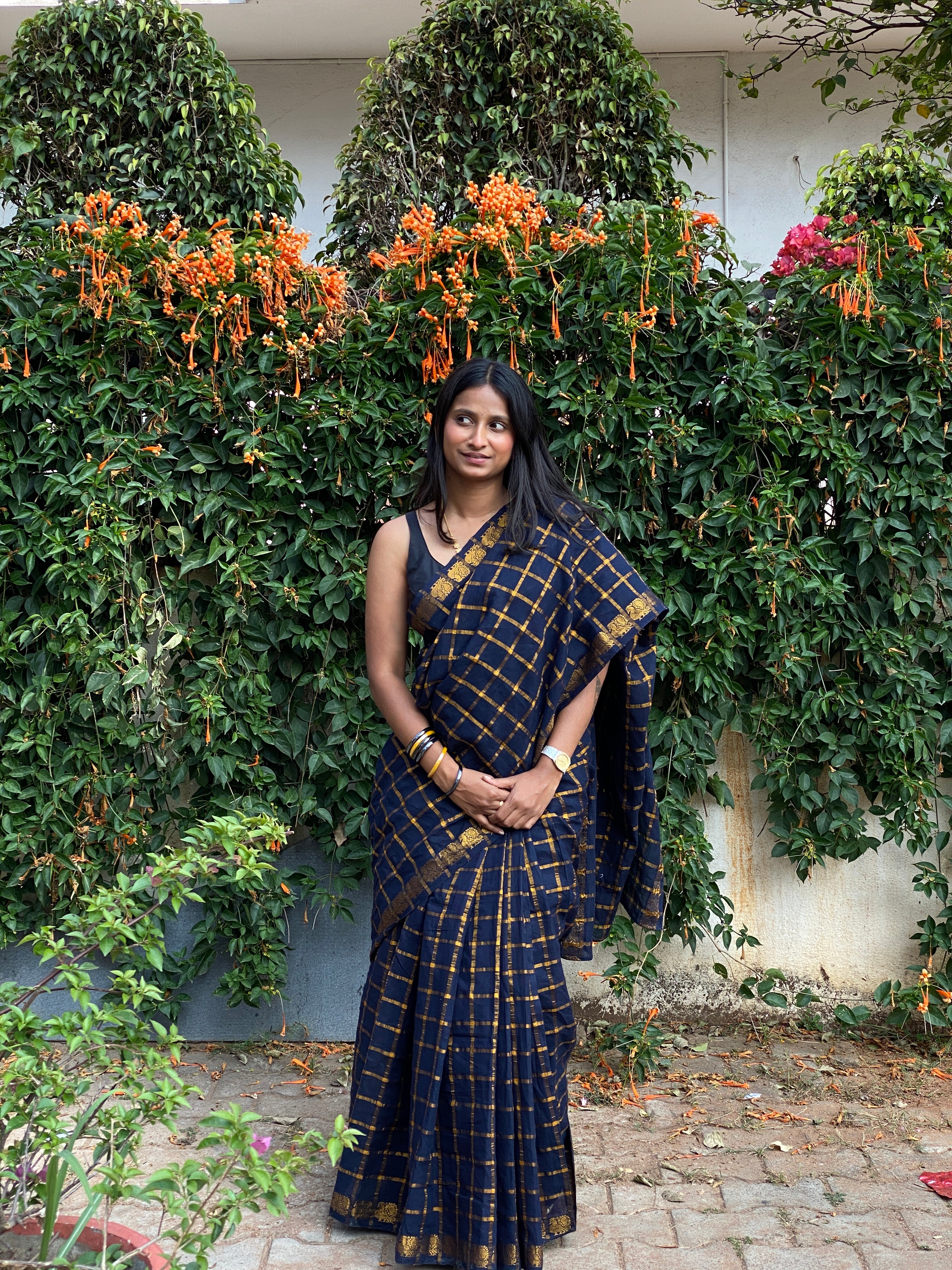 Pavithra Kattam Cotton - Navy Blue