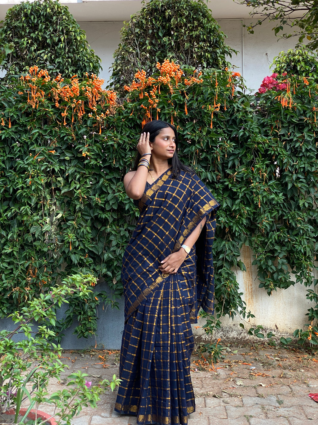 Pavithra Kattam Cotton - Navy Blue