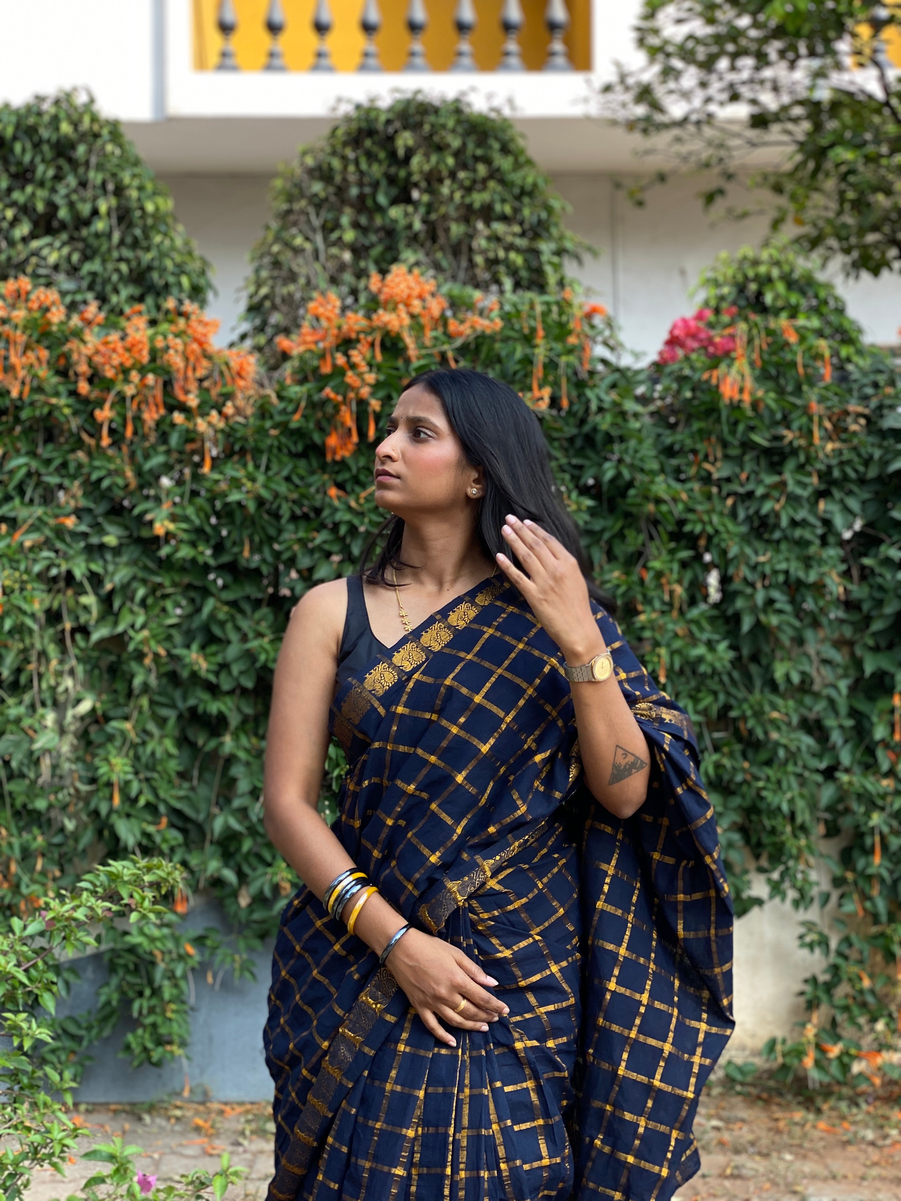 Pavithra Kattam Cotton - Navy Blue