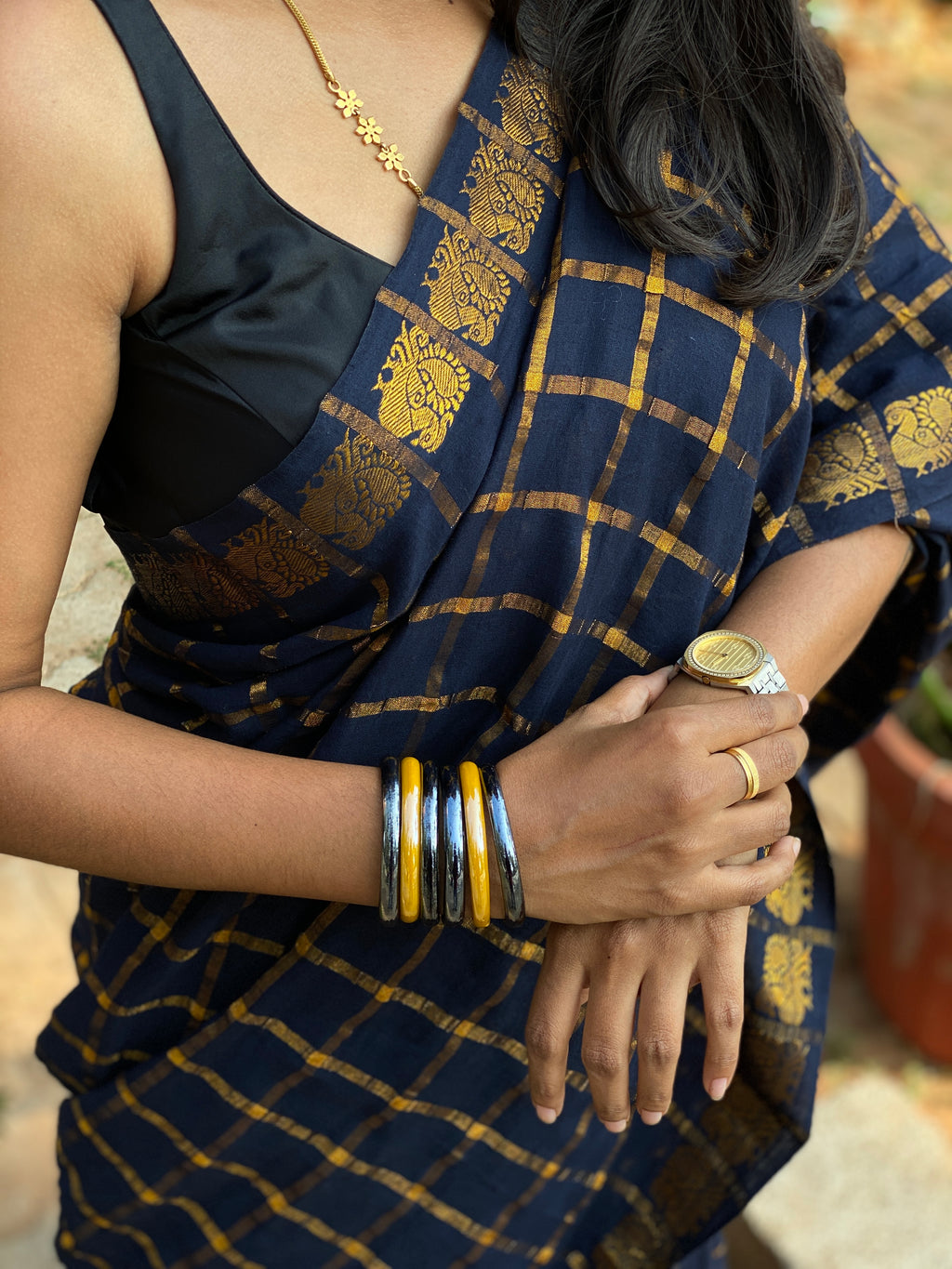 Pavithra Kattam Cotton - Navy Blue