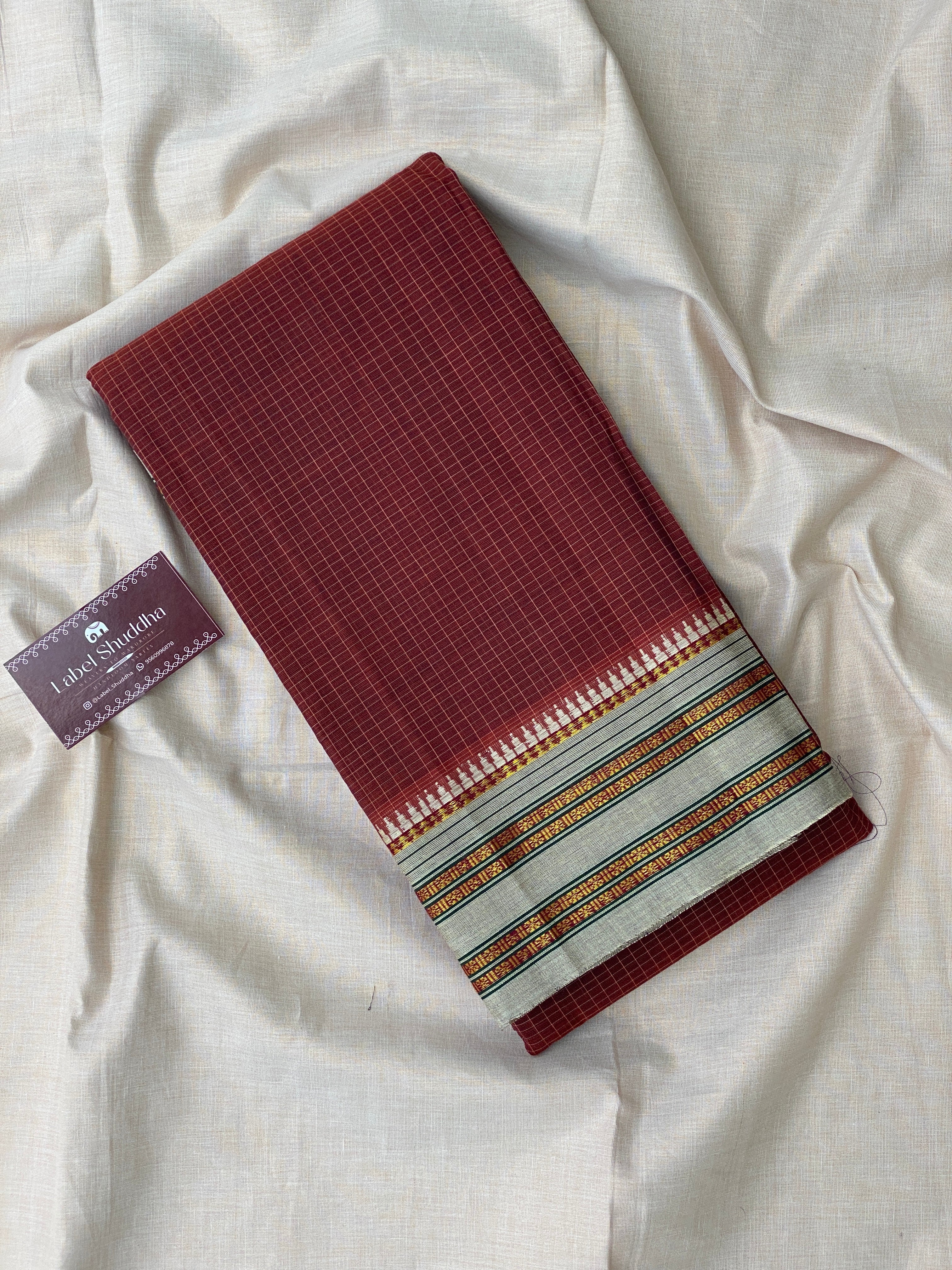 Narayanpet Cotton Saree - Rustic Brown Checks