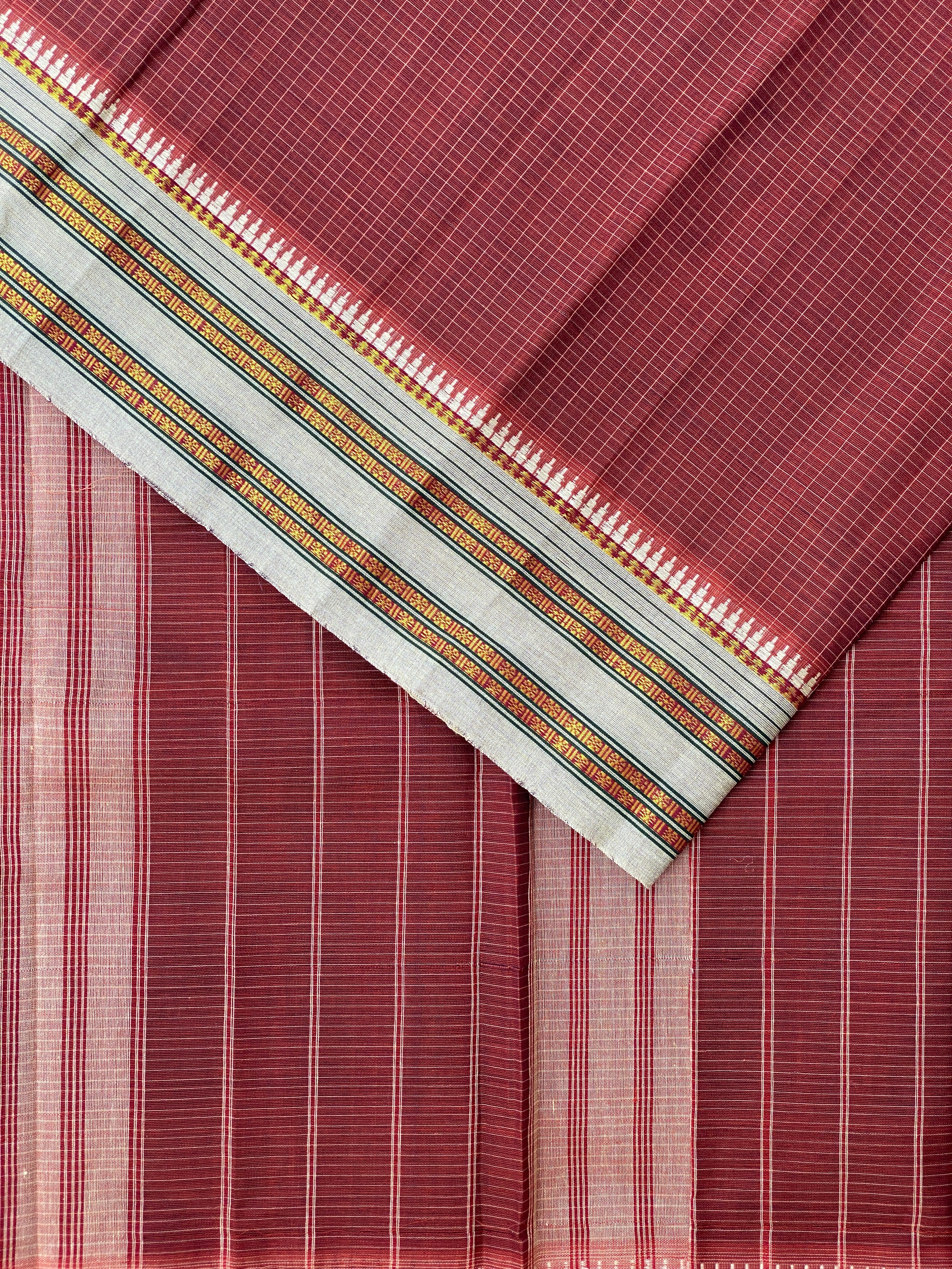 Narayanpet Cotton Saree - Rustic Brown Checks