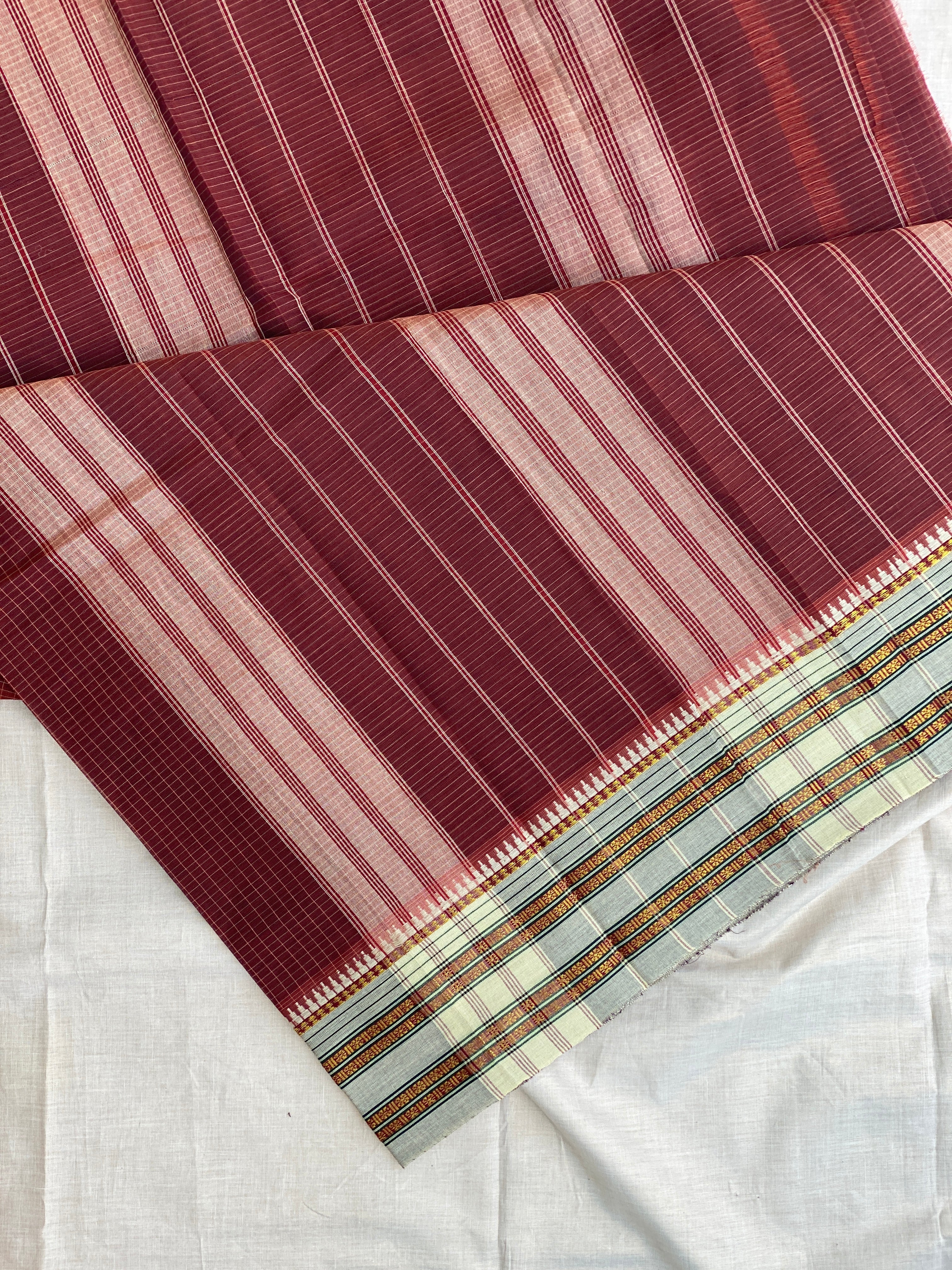 Narayanpet Cotton Saree - Rustic Brown Checks
