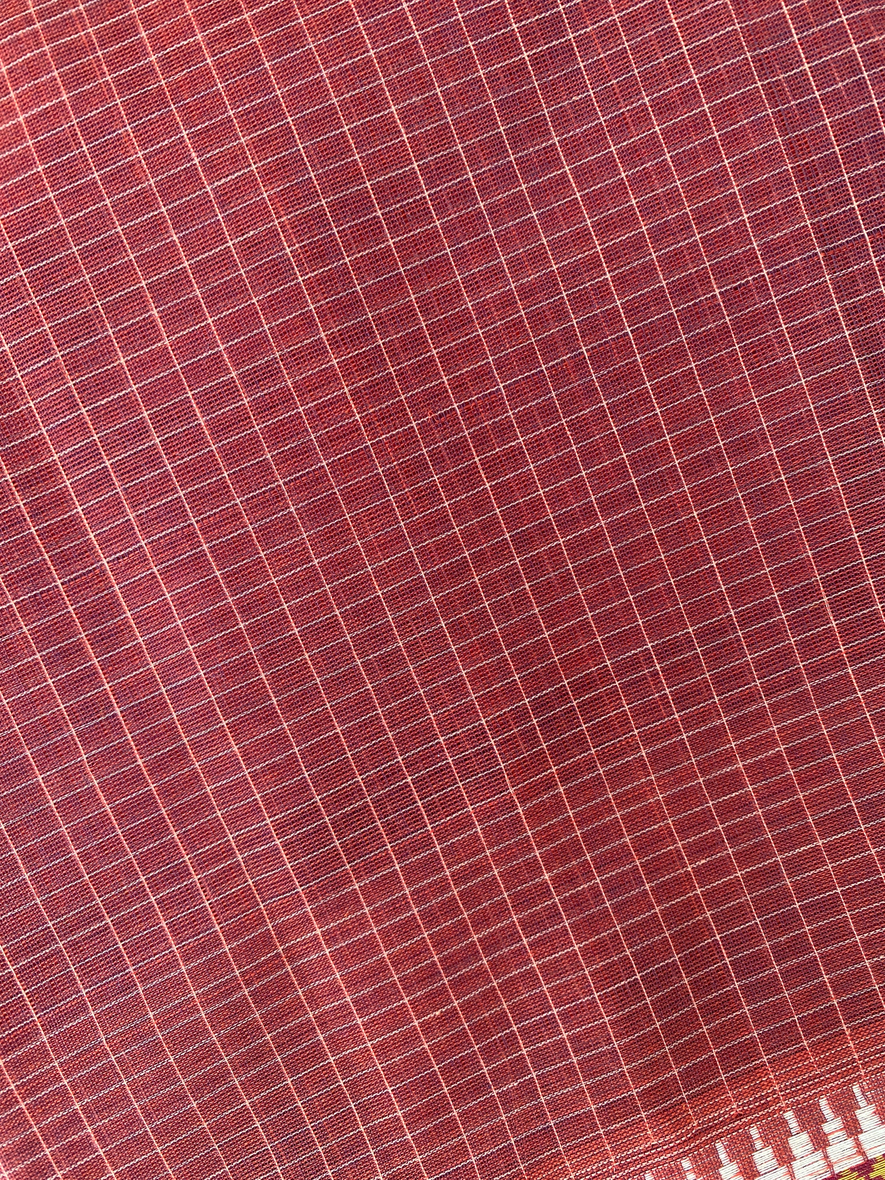 Narayanpet Cotton Saree - Rustic Brown Checks
