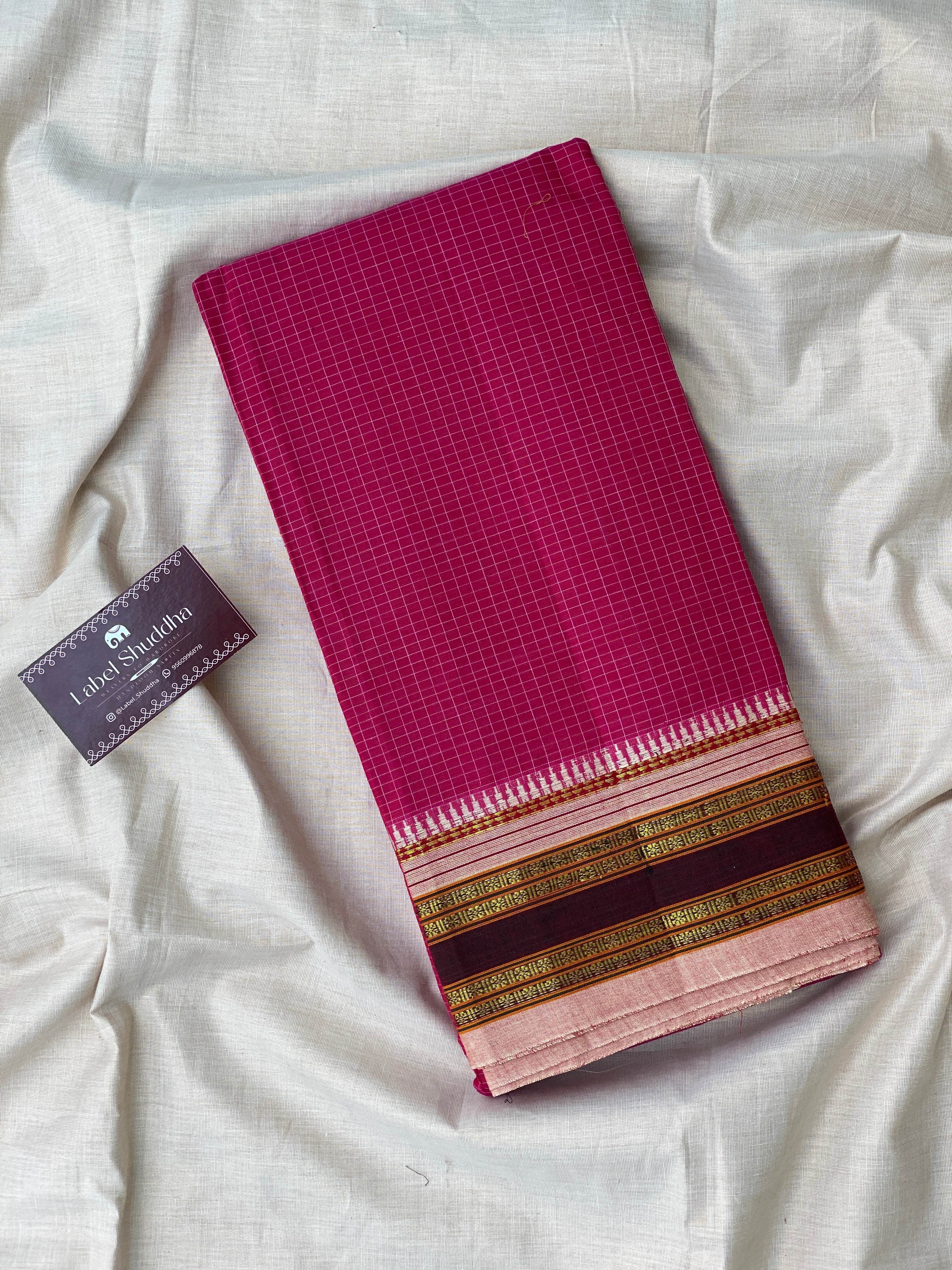 Narayanpet Cotton Saree - Light Pink Checks