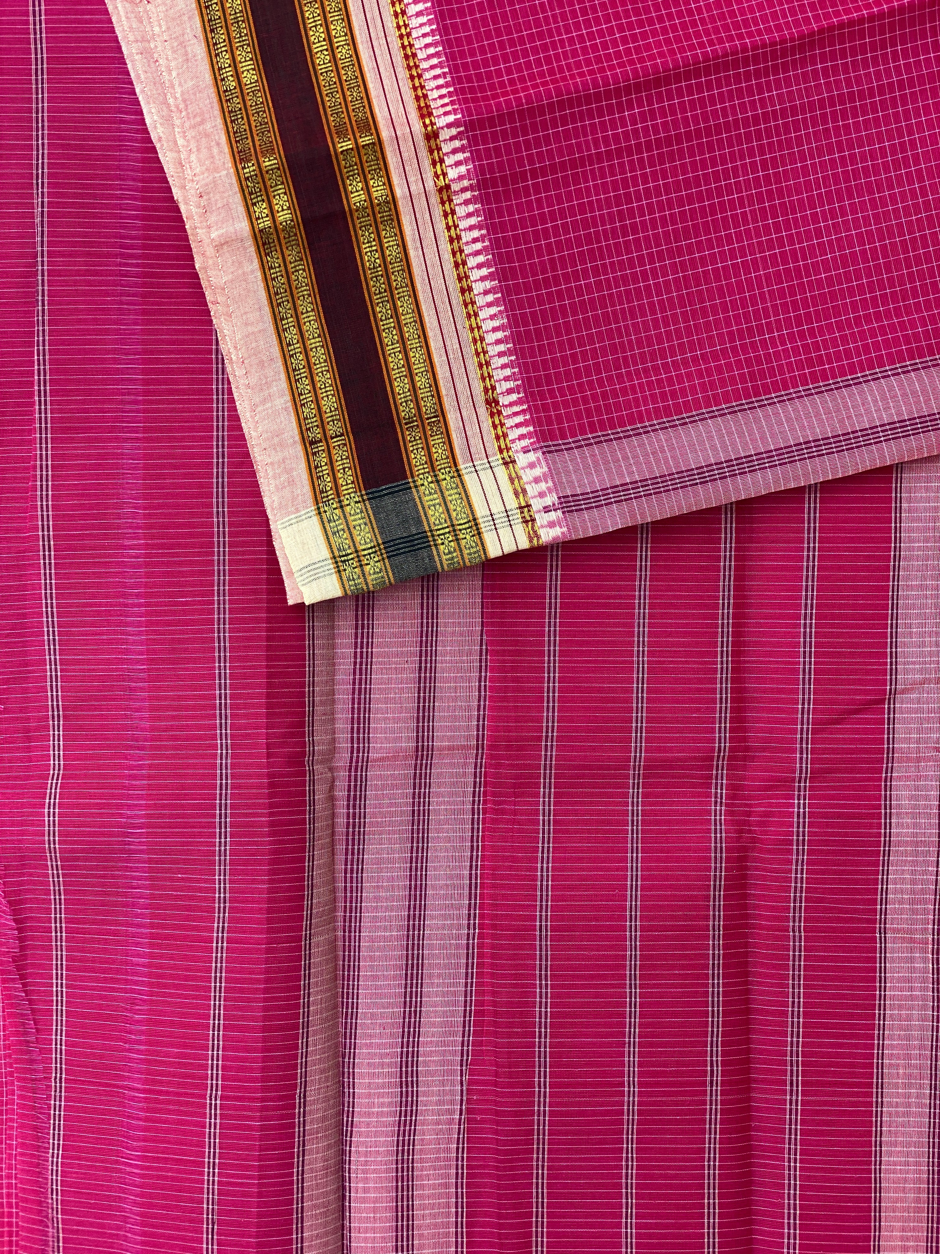 Narayanpet Cotton Saree - Light Pink Checks