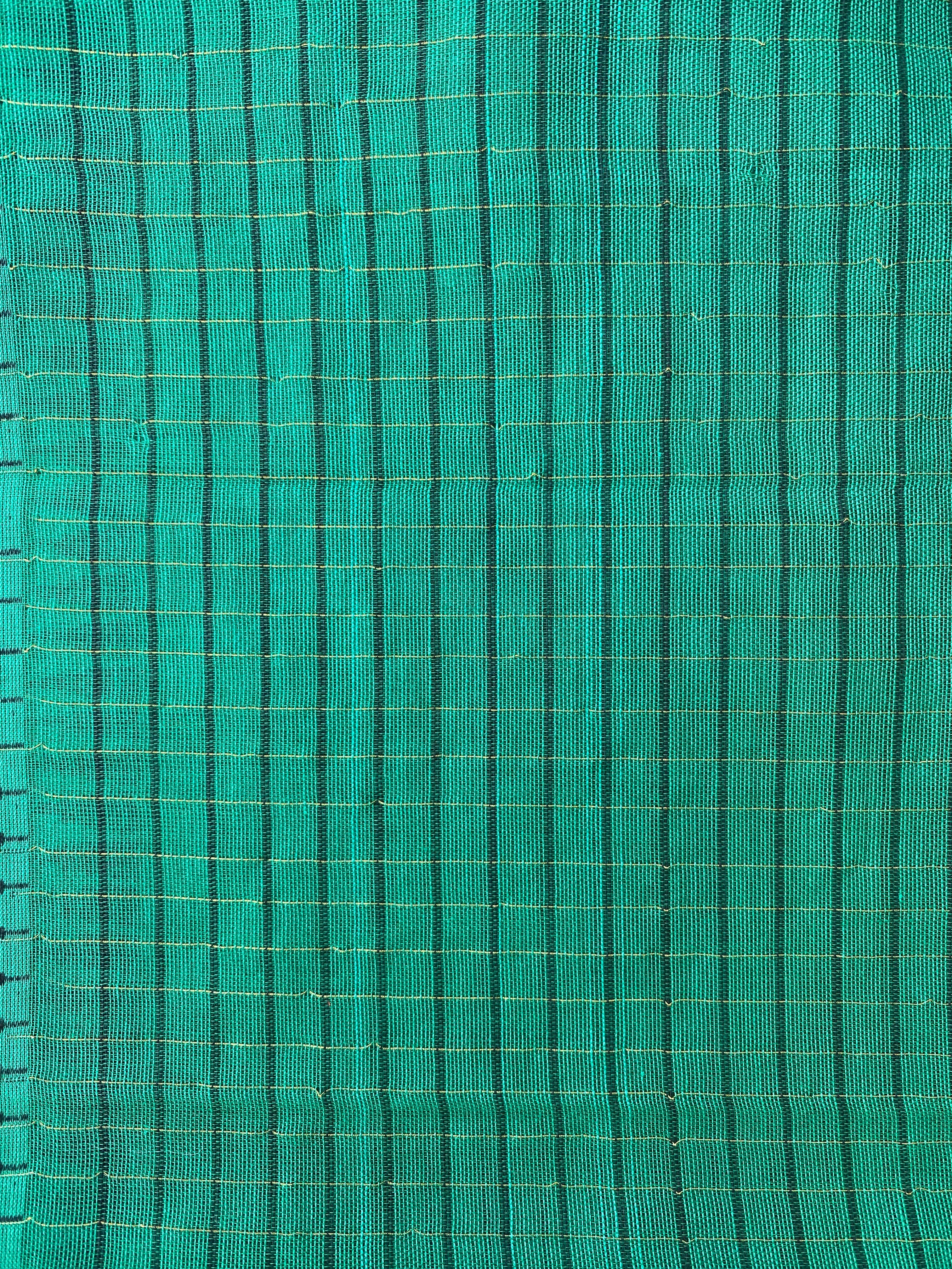 Narayanpet Cotton Saree - Dark Green Checks