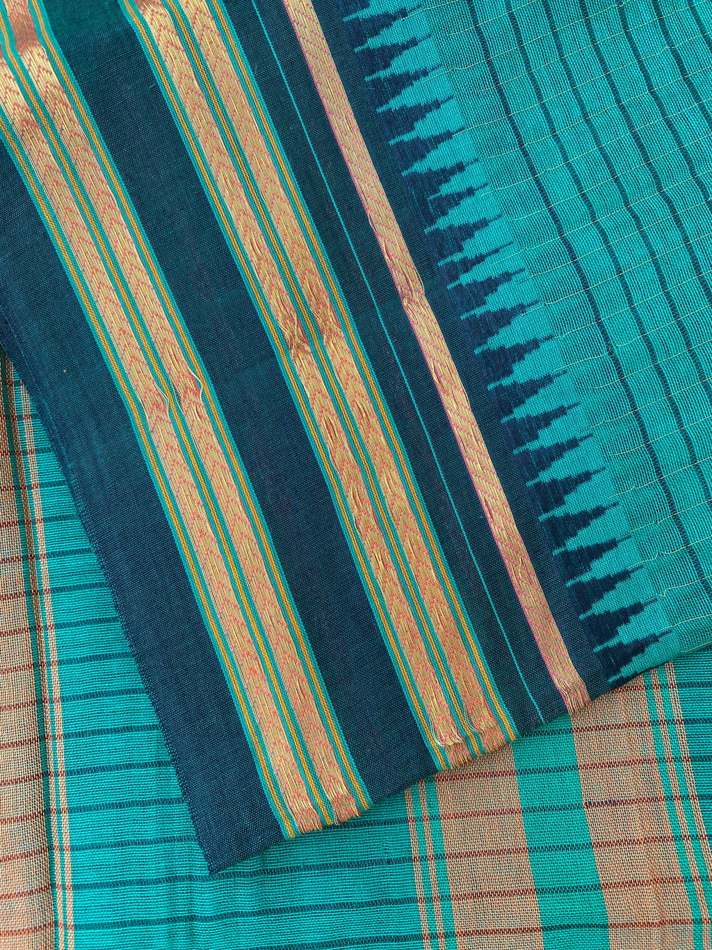 Narayanpet Cotton Saree - Dark Green Checks