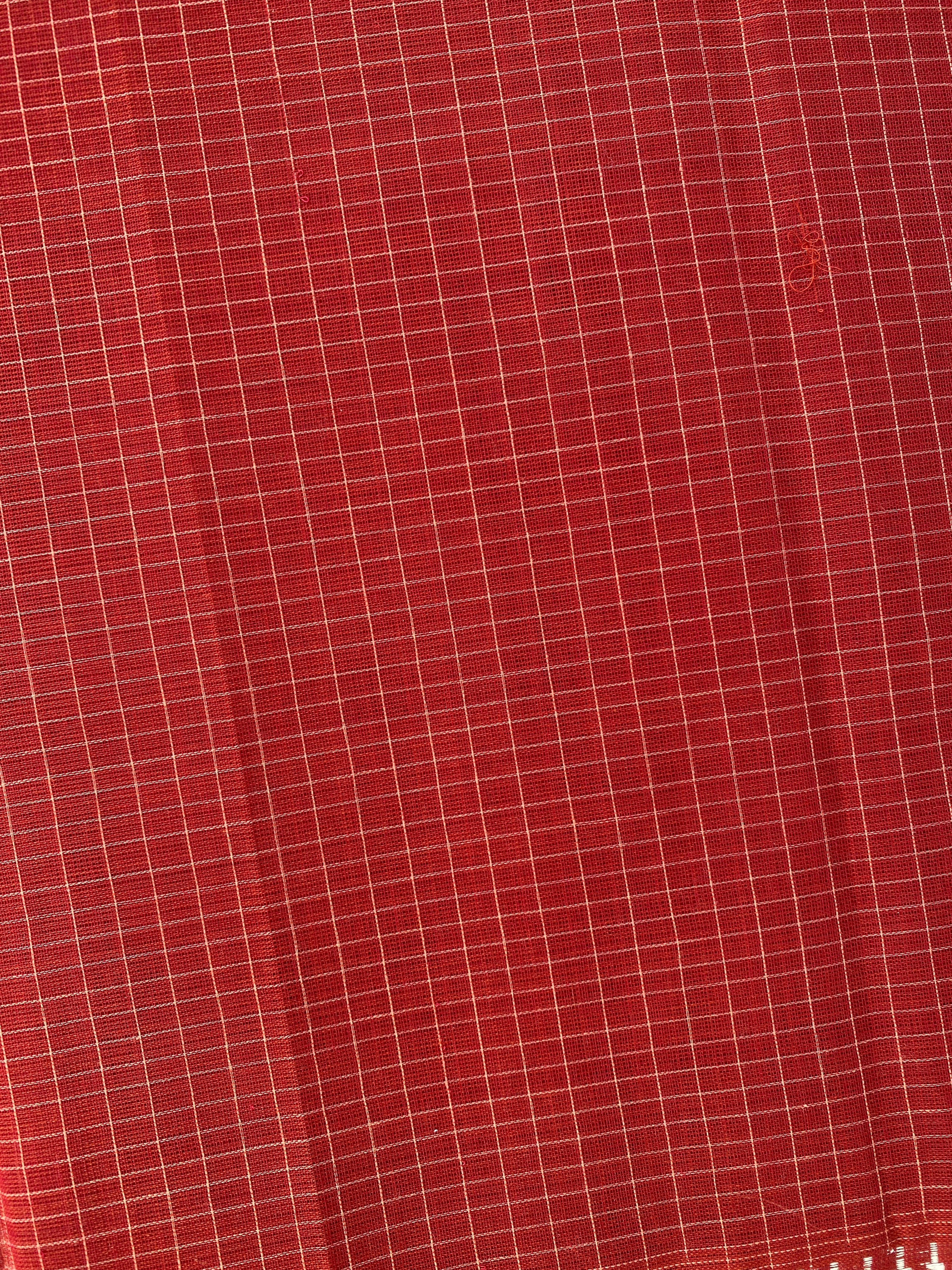Narayanpet Cotton Saree - Red Cream Checks