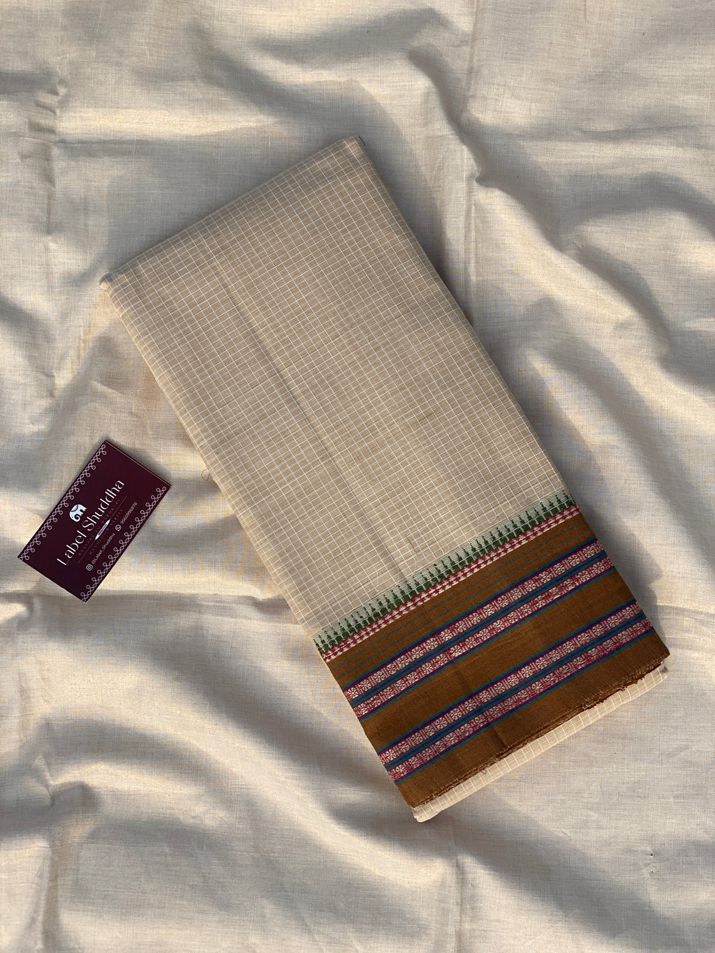 Narayanpet Cotton Saree - Cream Brown Checks