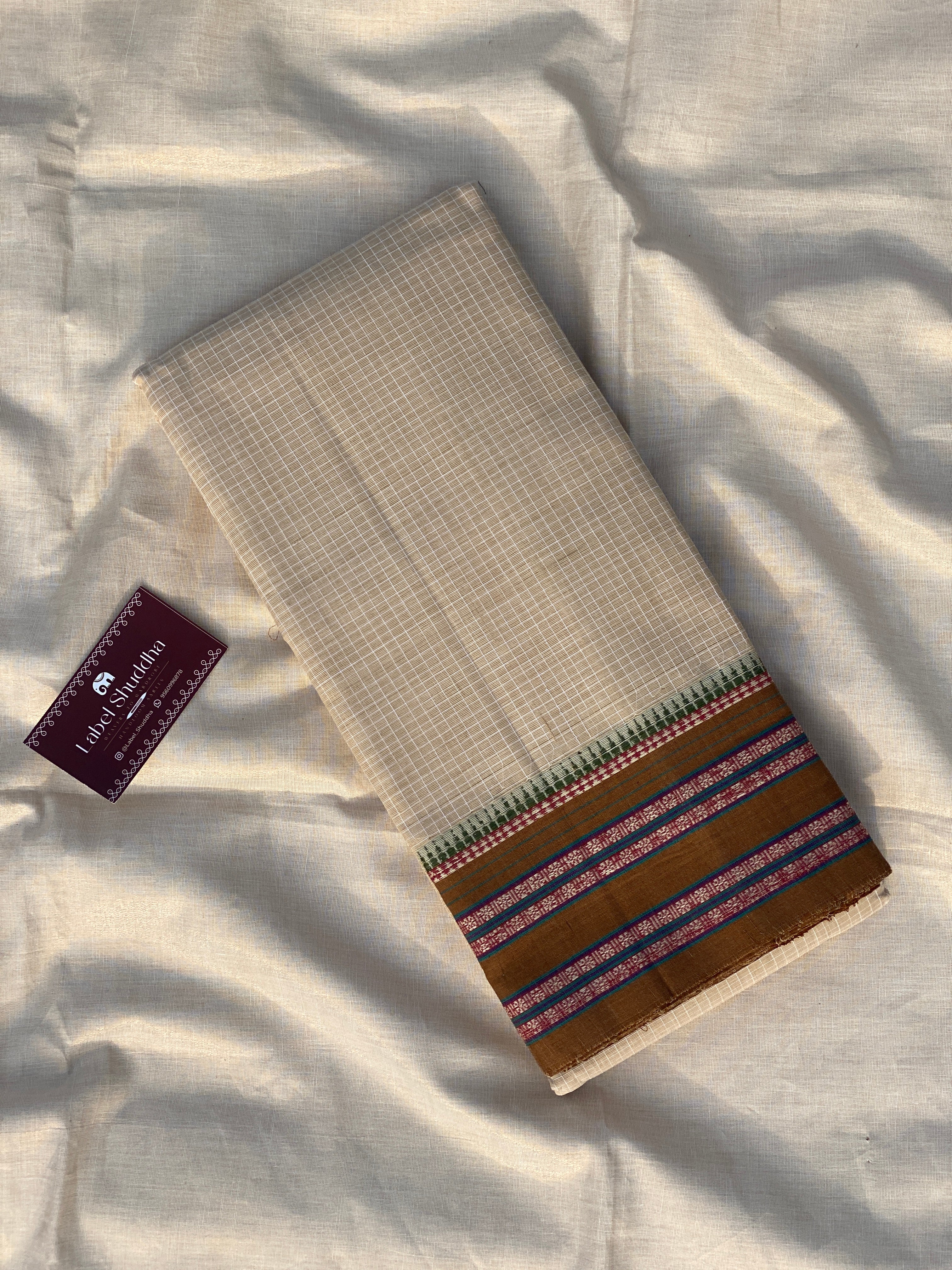Narayanpet Cotton Saree - Cream Brown Checks