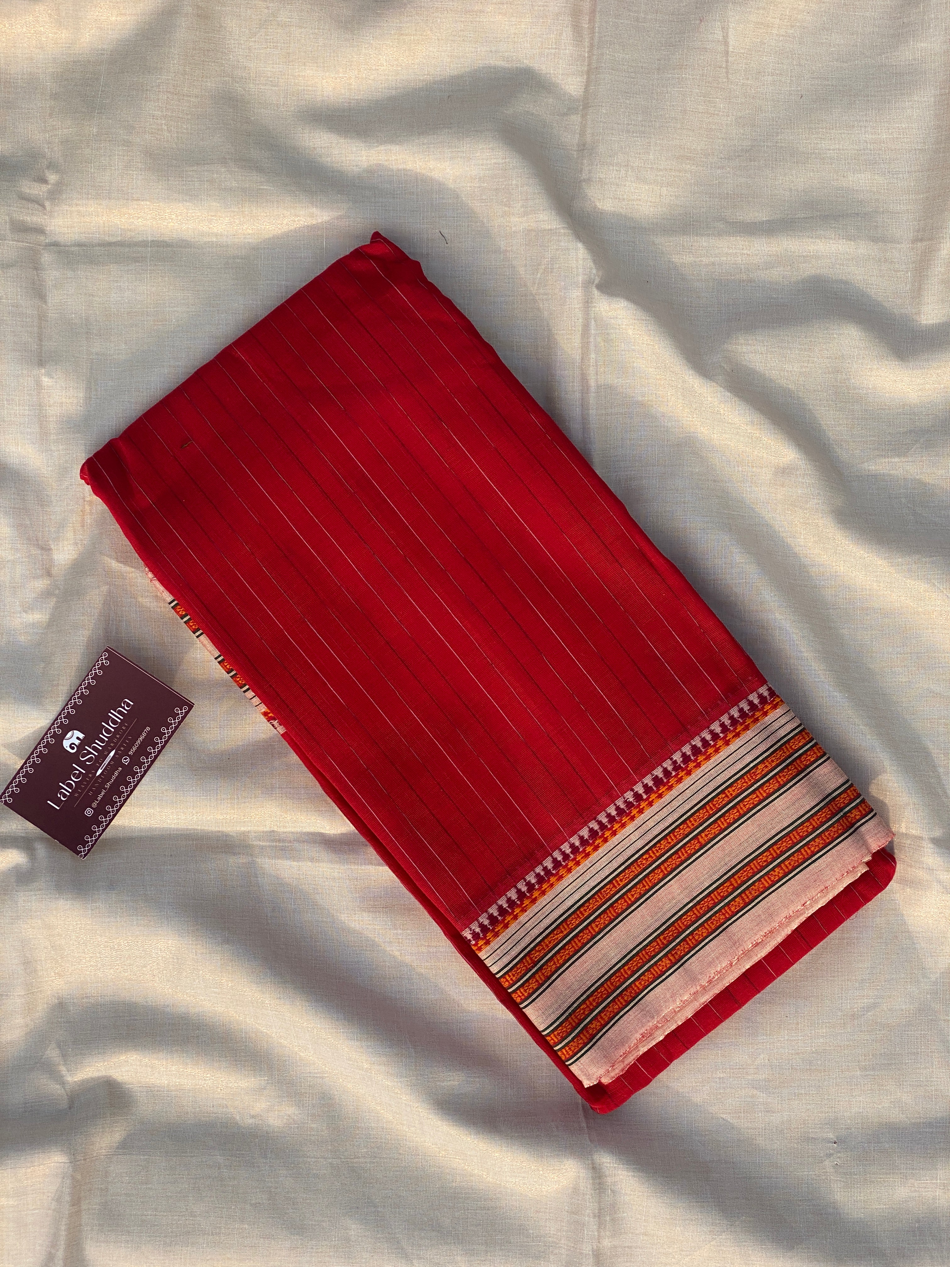 Narayanpet Cotton Saree - Red Cream Stripes