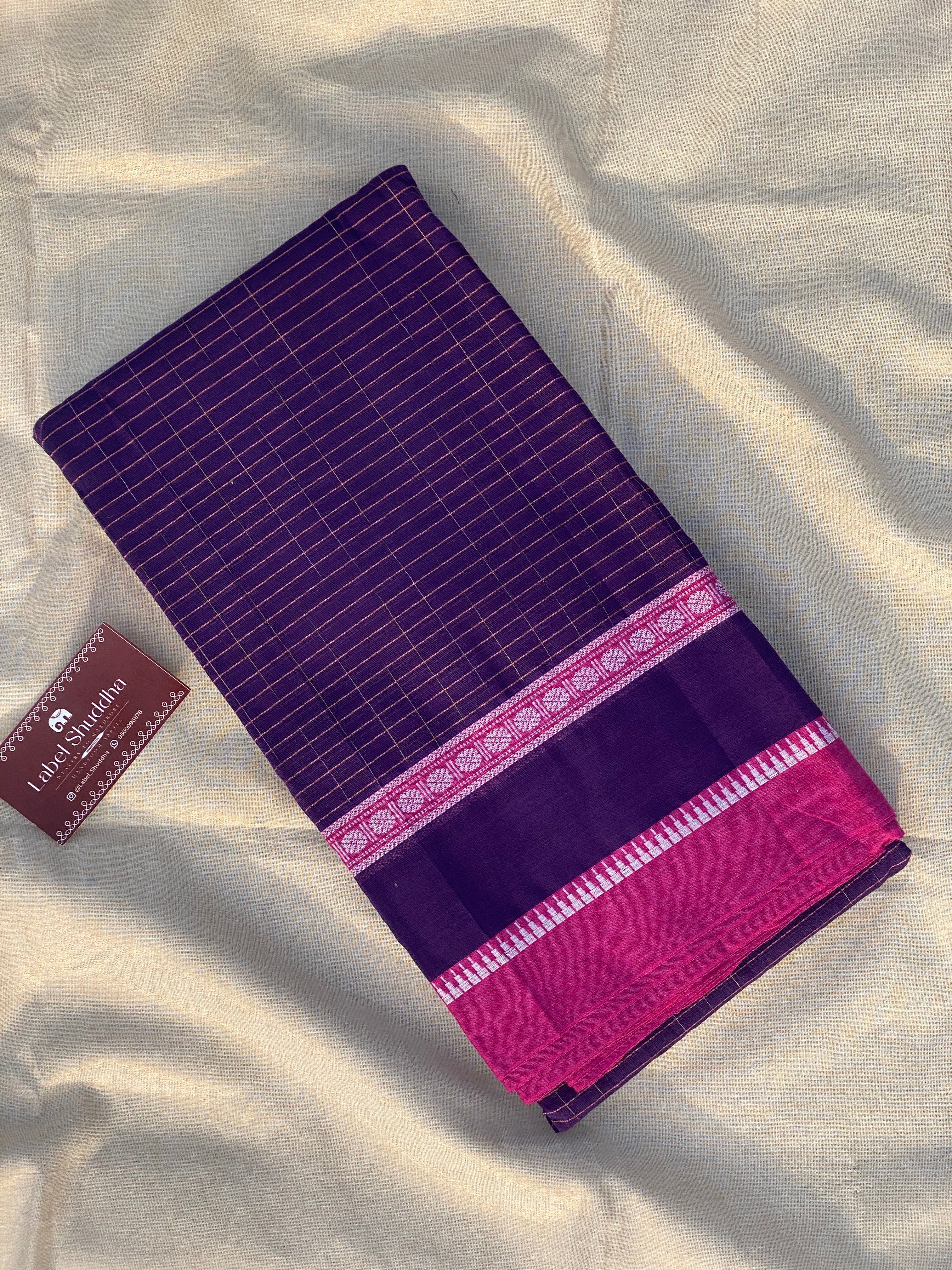 Narayanpet Cotton Saree - Purple Pink Checks