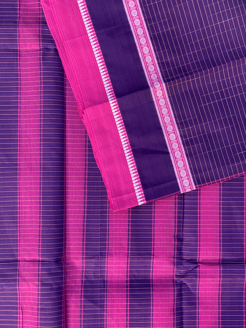 Narayanpet Cotton Saree - Purple Pink Checks