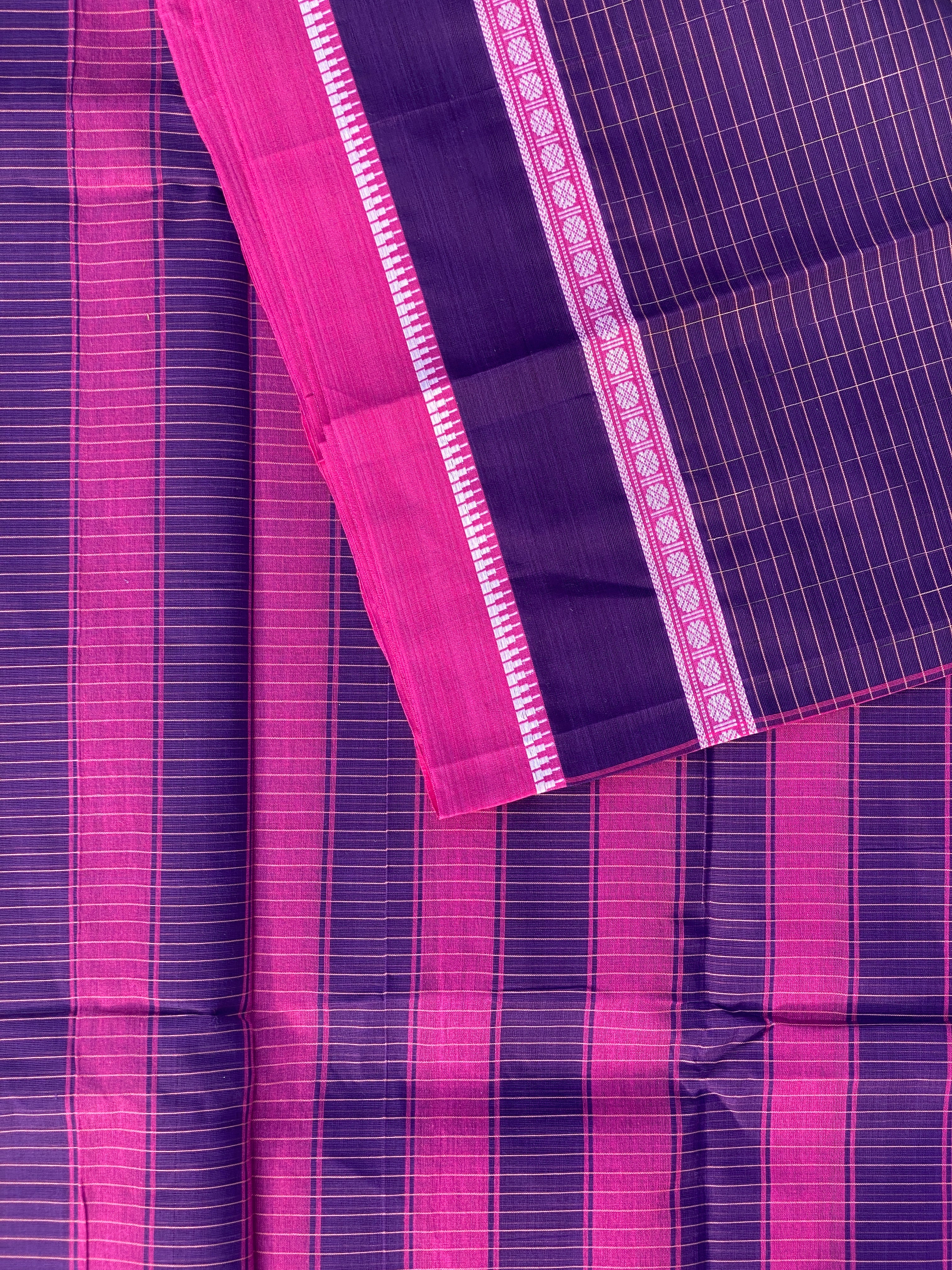 Narayanpet Cotton Saree - Purple Pink Checks