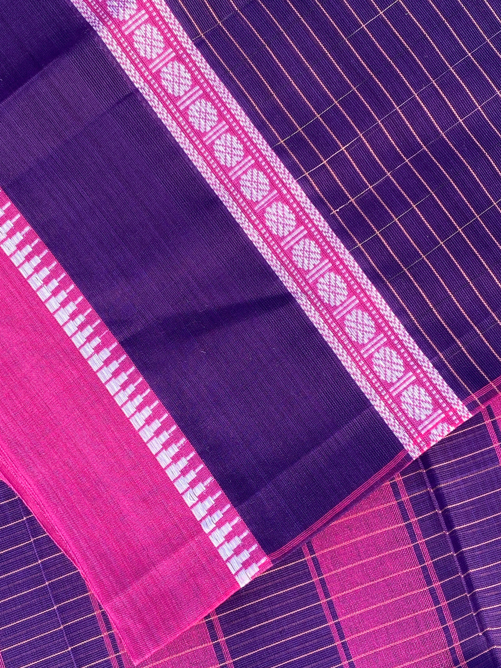 Narayanpet Cotton Saree - Purple Pink Checks