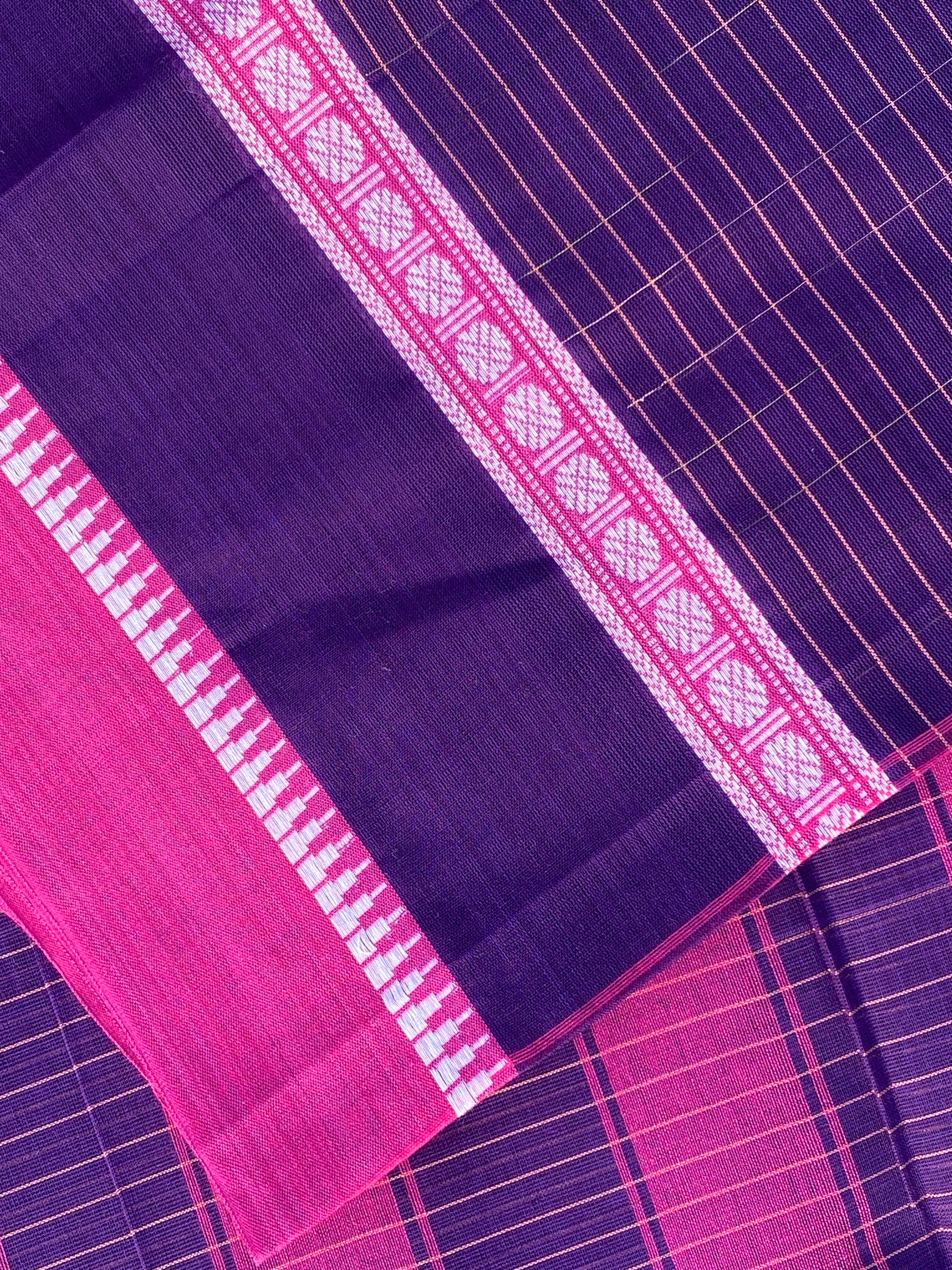 Narayanpet Cotton Saree - Purple Pink Checks