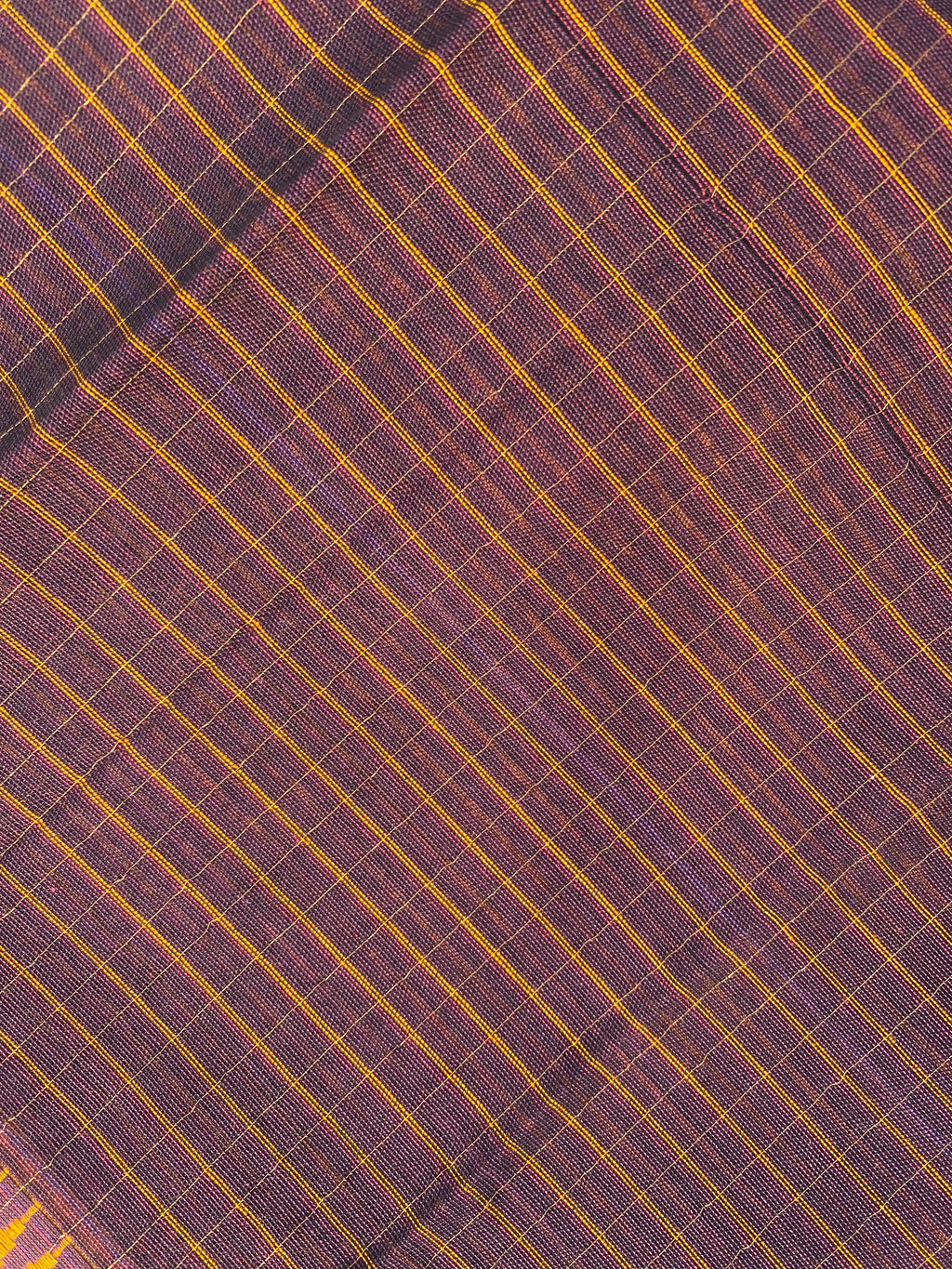 Narayanpet Cotton Saree - Brown Yellow Checks