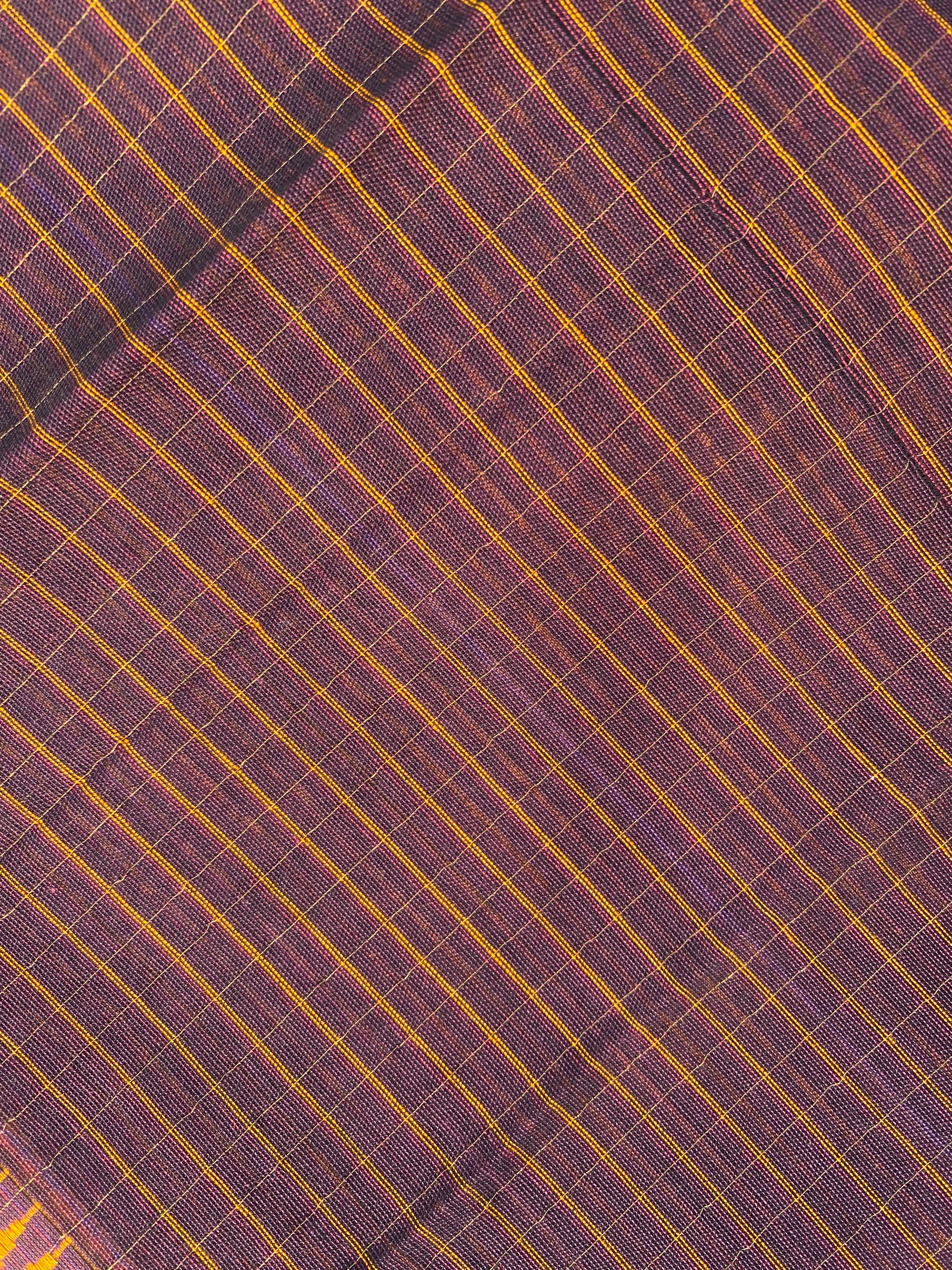 Narayanpet Cotton Saree - Brown Yellow Checks