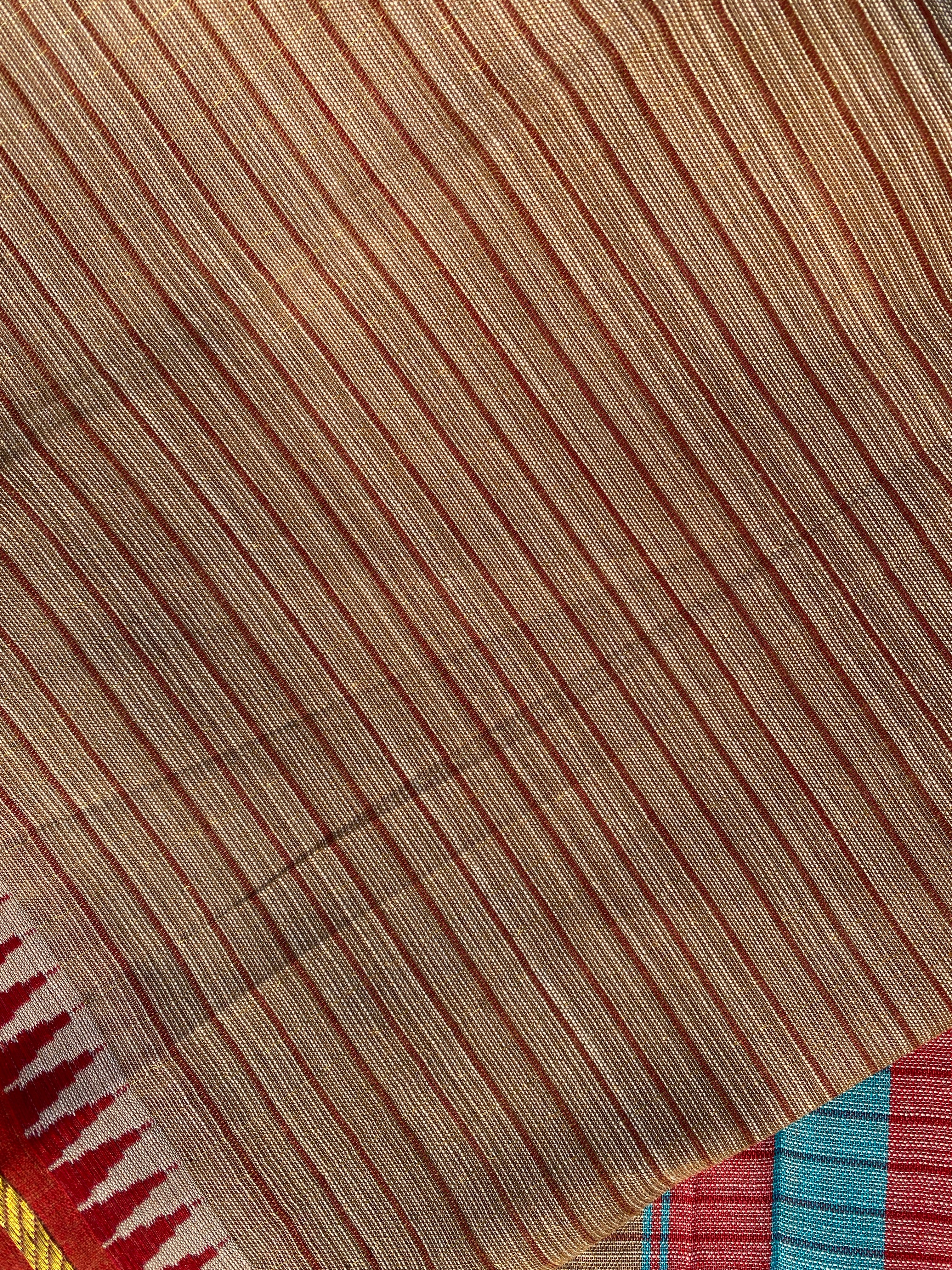 Narayanpet Cotton Saree - Brown Red Stripes